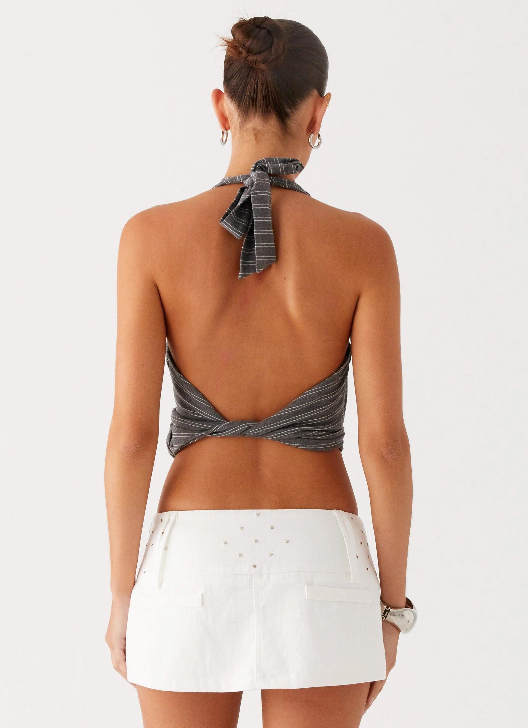 Soft Feel Hot Shot Studded Denim Mini Skort - White