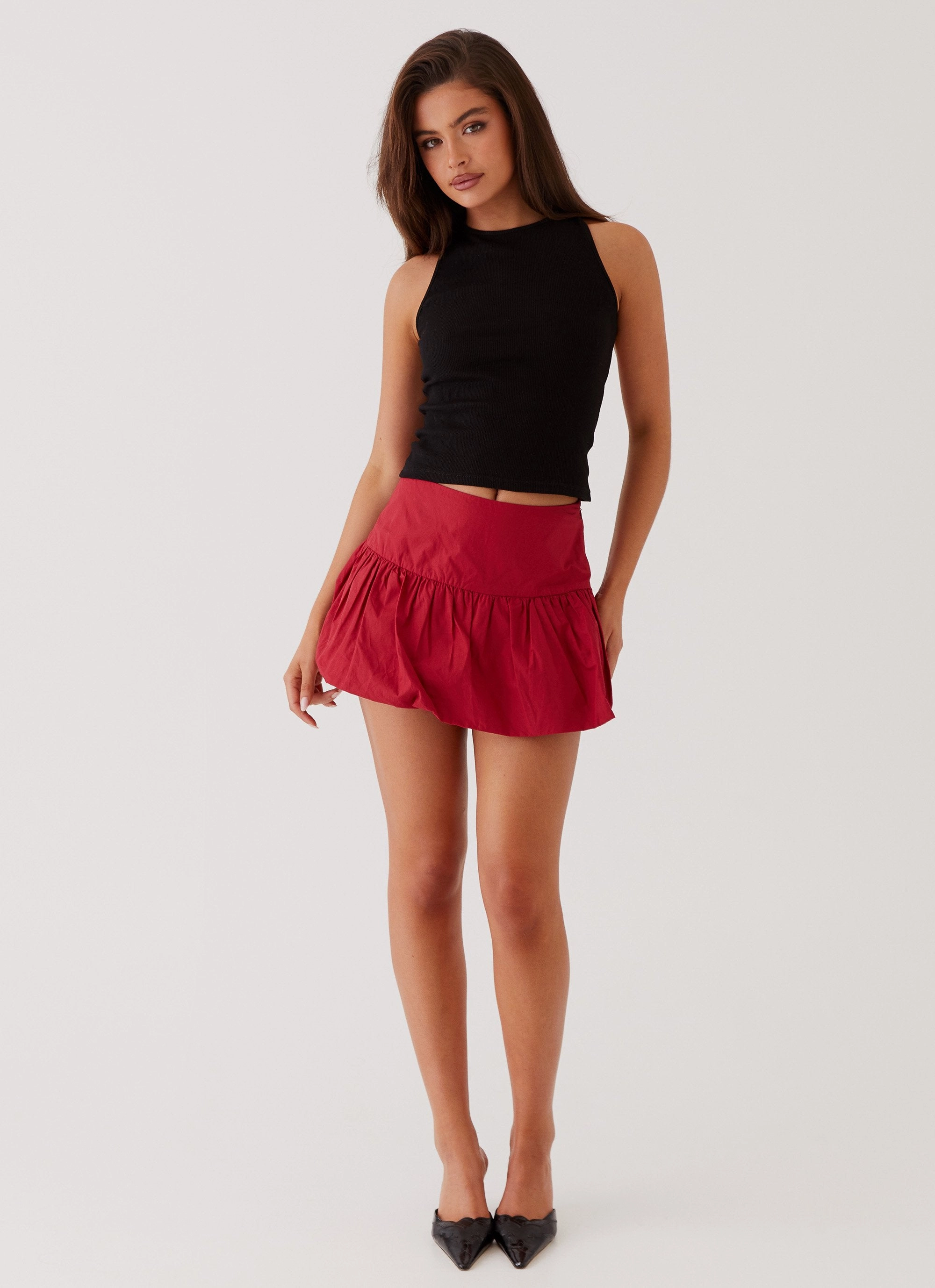 Hotel California Low Rise Mini Skirt - Red Crisp Edge