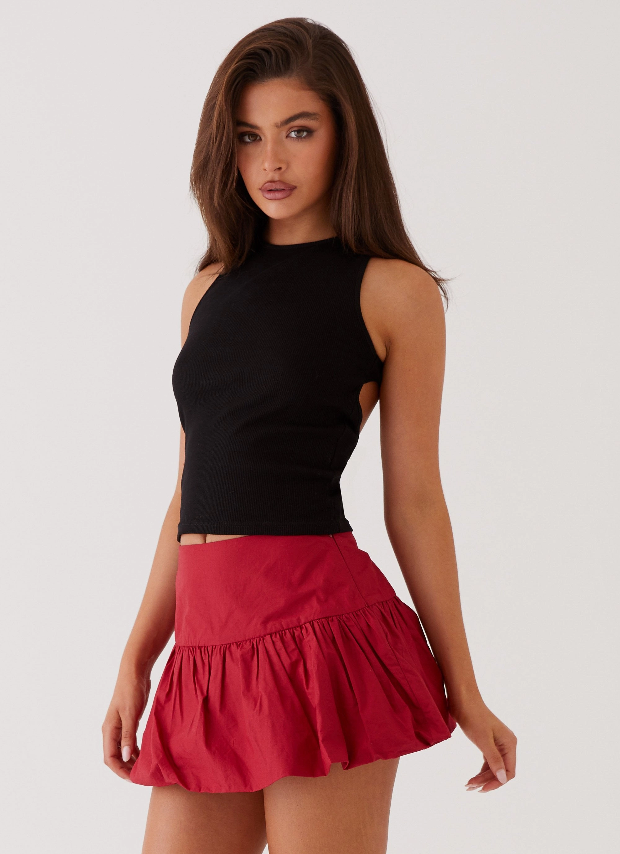 Hotel California Low Rise Mini Skirt - Red Hip Skimming Smooth Edging