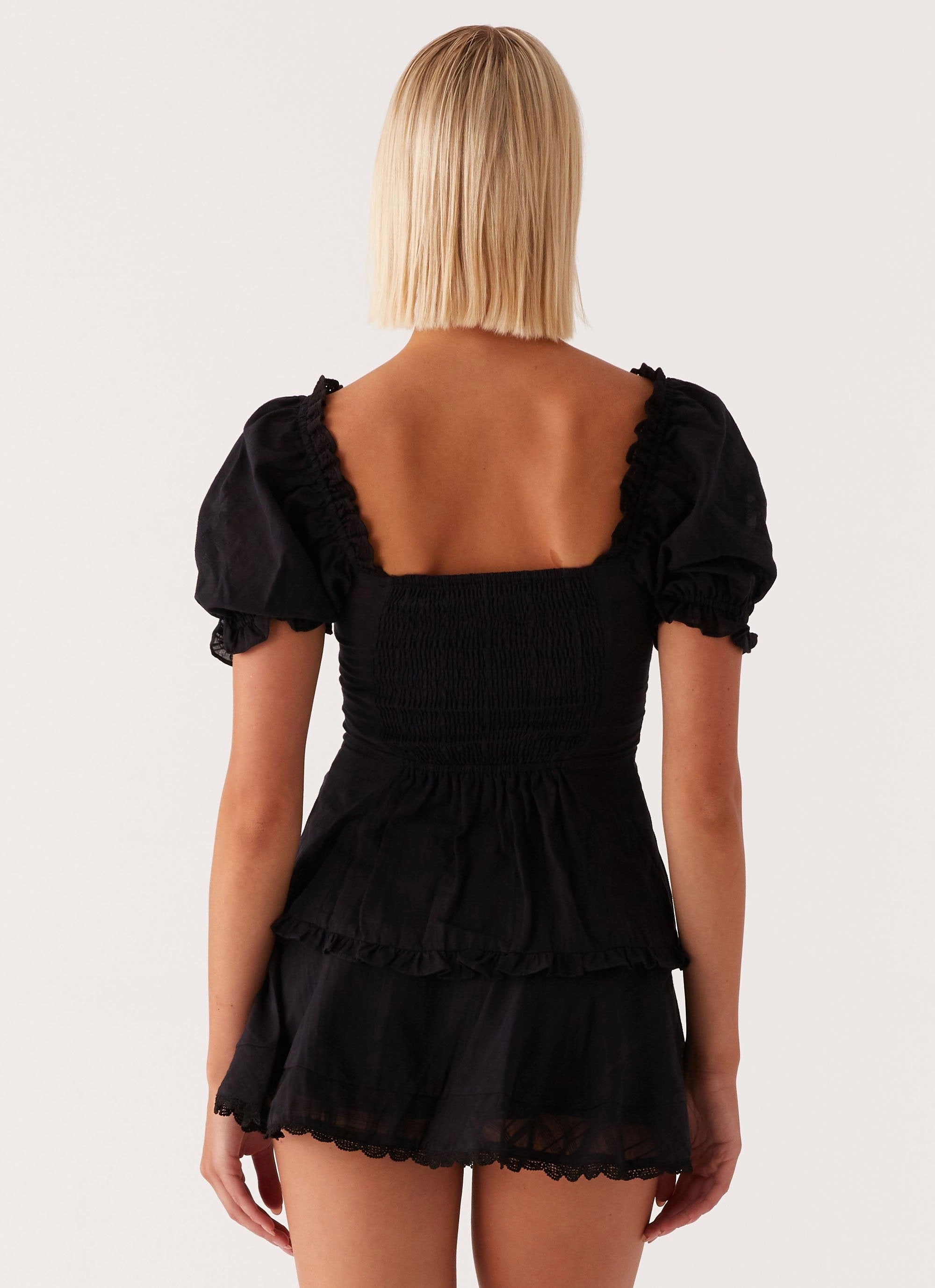 Hundred Percent Puff Sleeve Top - Black Durable Overlock Stitch