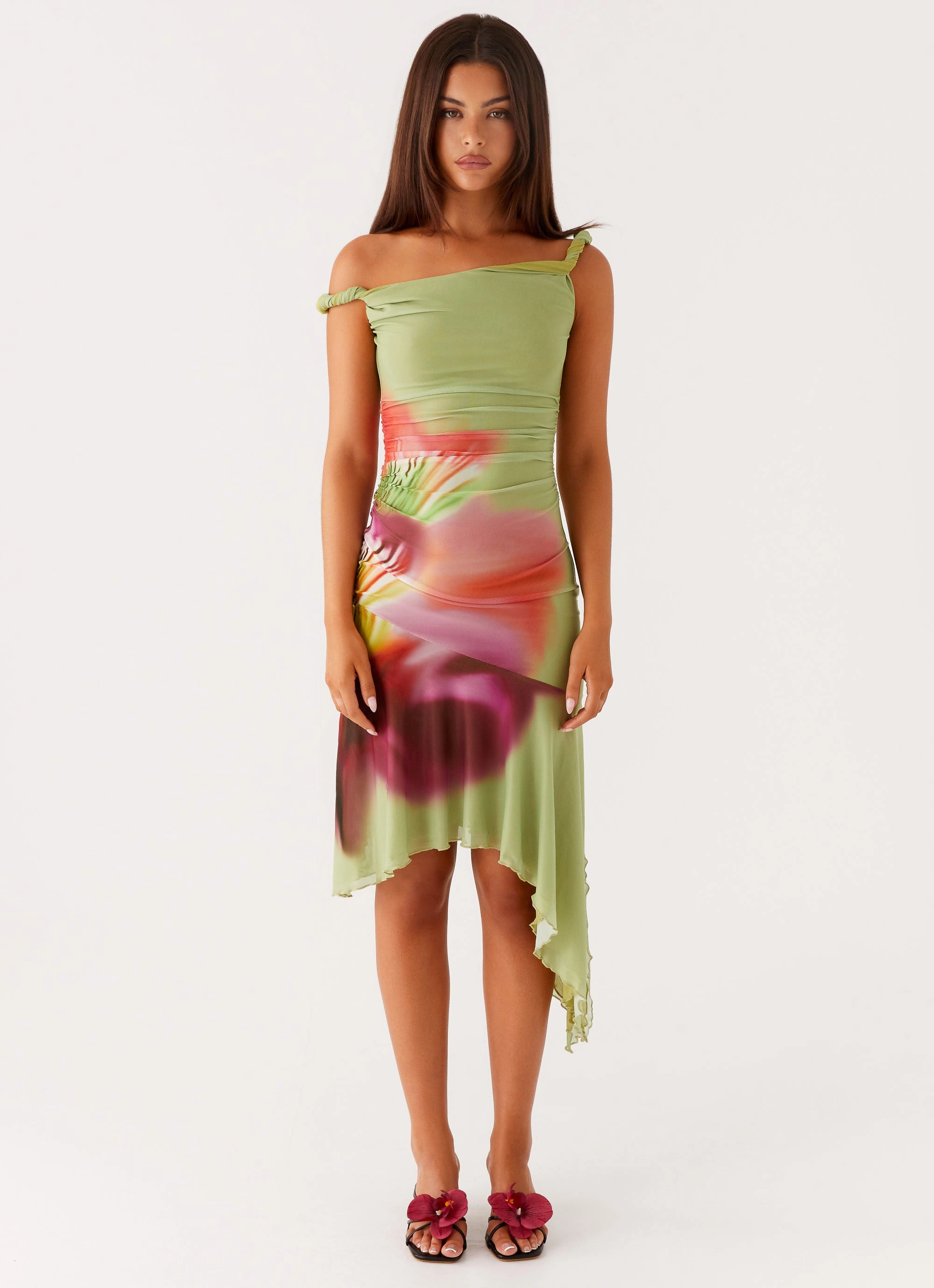 Huntah Midi Dress - Green Tropical Chill Mode
