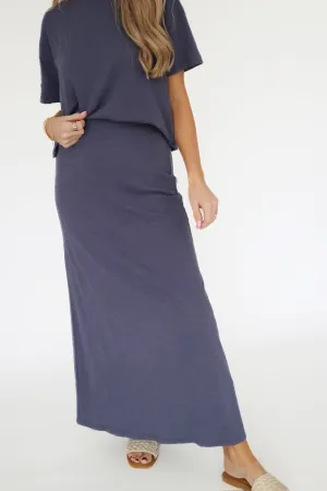 Delavine Textured Midi Skirt - Worn Blue Minimal Fit StaticDissipativeFabric