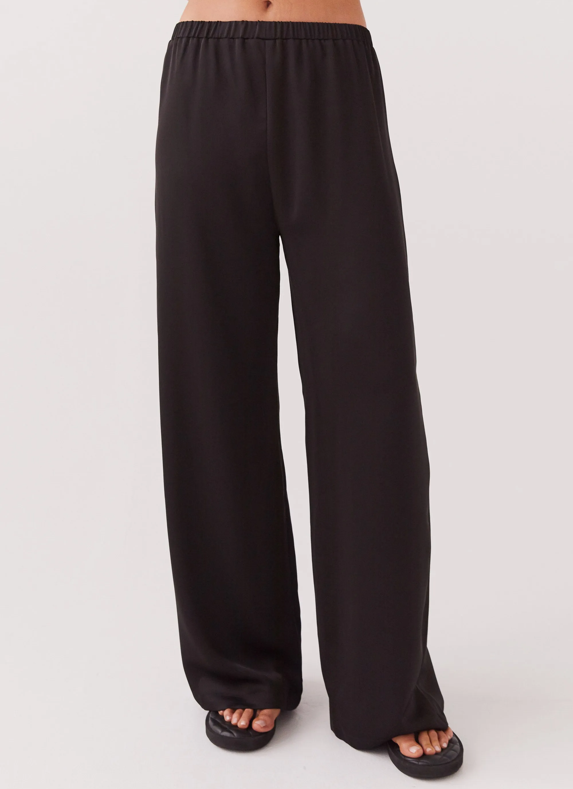 Quick Release Buttons Palm Cove Satin Pants - Black