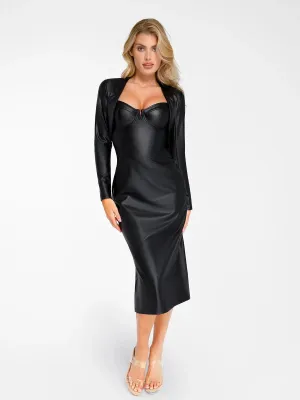 Shapewear Faux Leather Corset Midi Dress Bolero Jacket Set AdvancedAirflowChannels