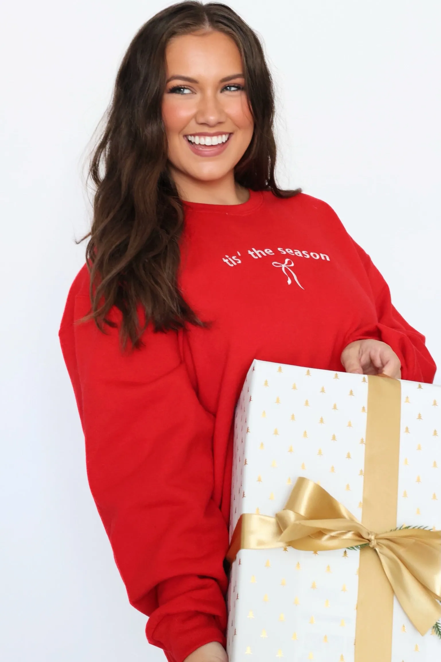 Christmas Bow Sweatshirt (FINAL SALE) Durable Reinforced Elbows