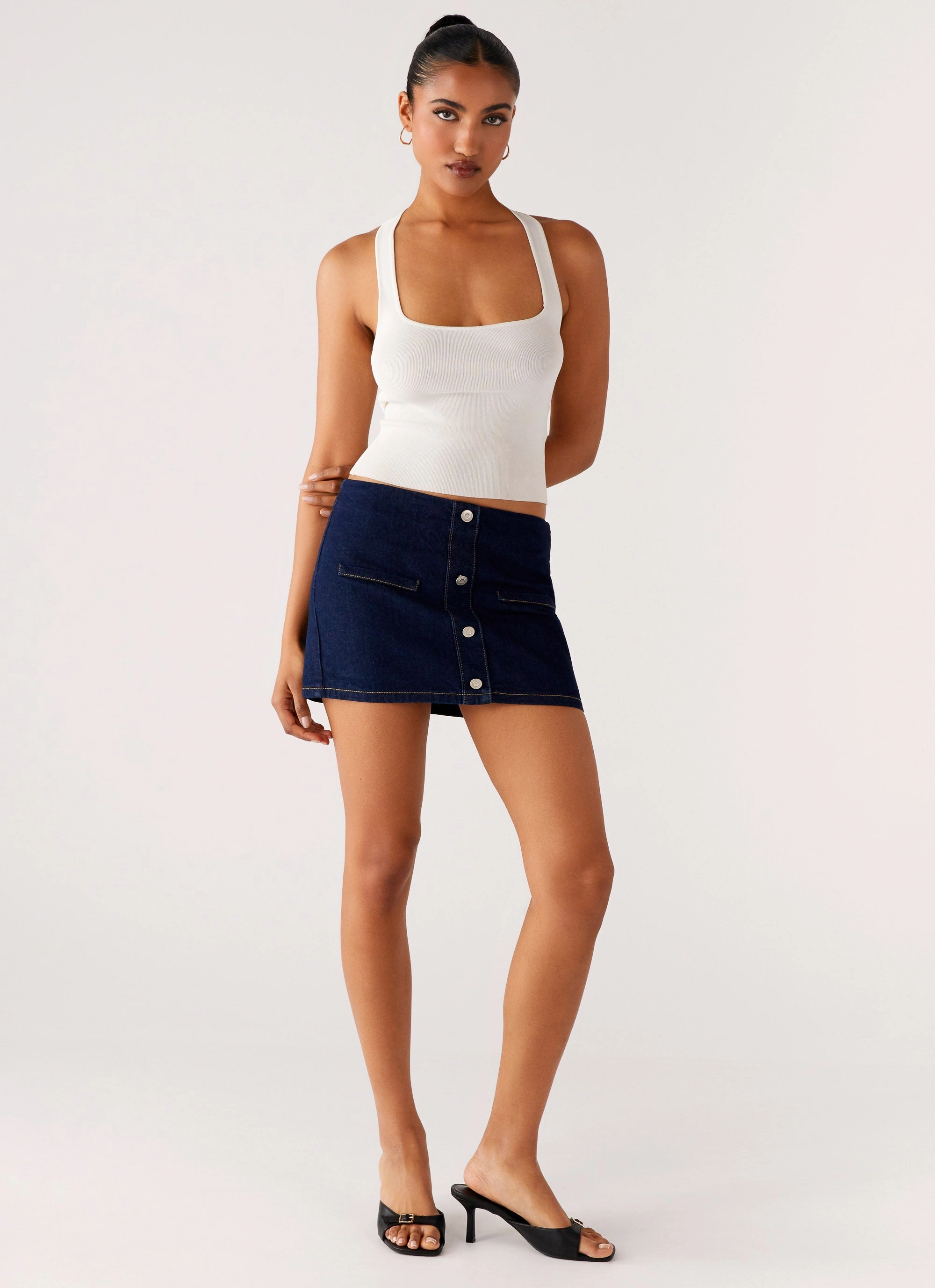 Natural Movement Flexible Leg Morrison Denim Mini Skirt - Indigo