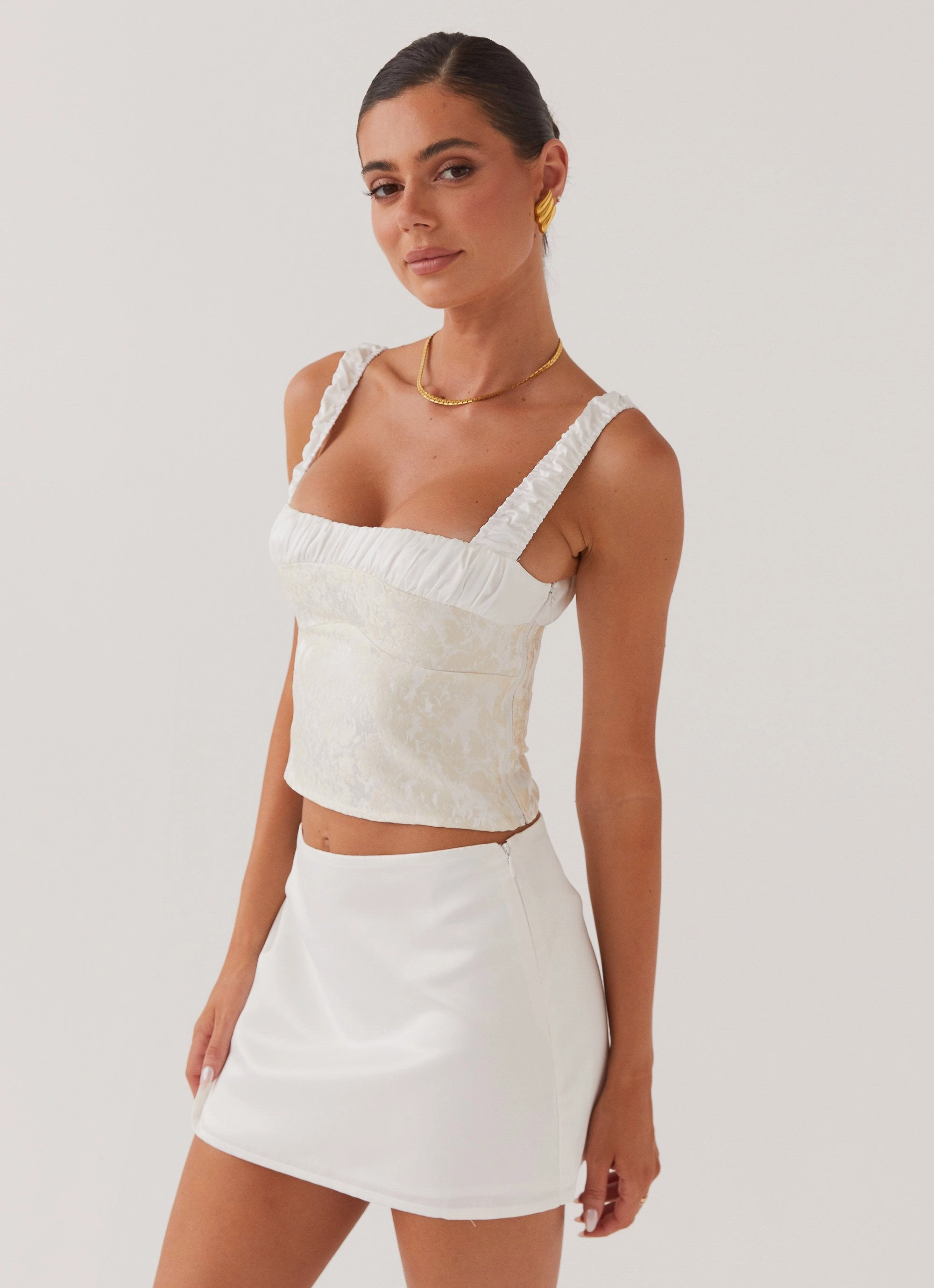 Minimal Touch Autumn Stroll Sylvia Satin Mini Skirt - Ivory