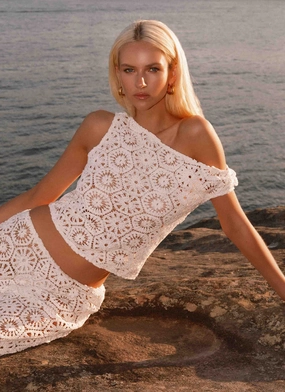 Ibiza Crochet Top - Ivory Loose Blouse Temperature Control Fabric