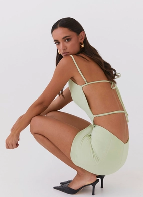 Lindsey Cutout Mini Dress - Green Zest Pleat-Front