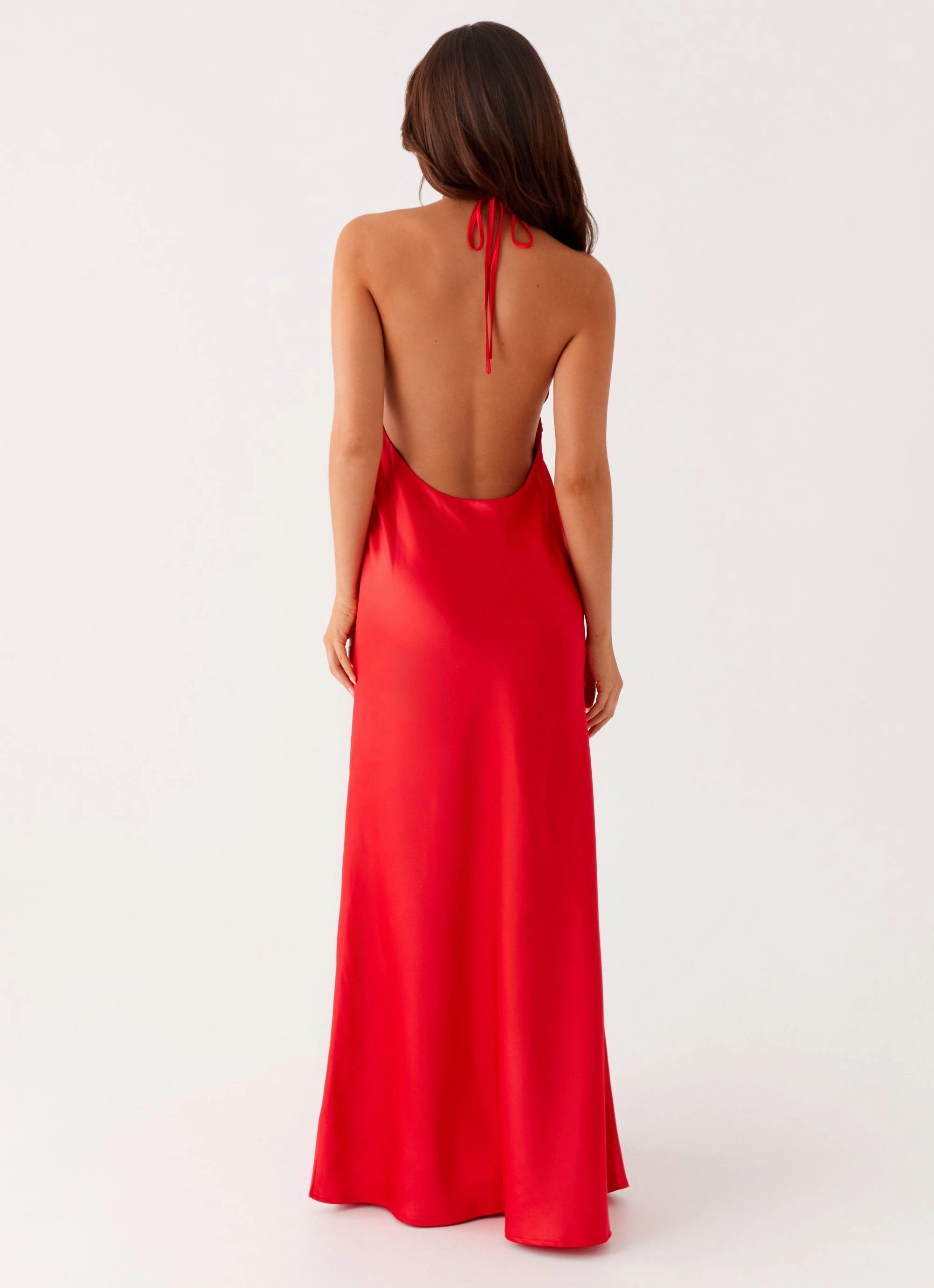Idol Maxi Dress - Red Sleek Waist Design Fit Pop Texture
