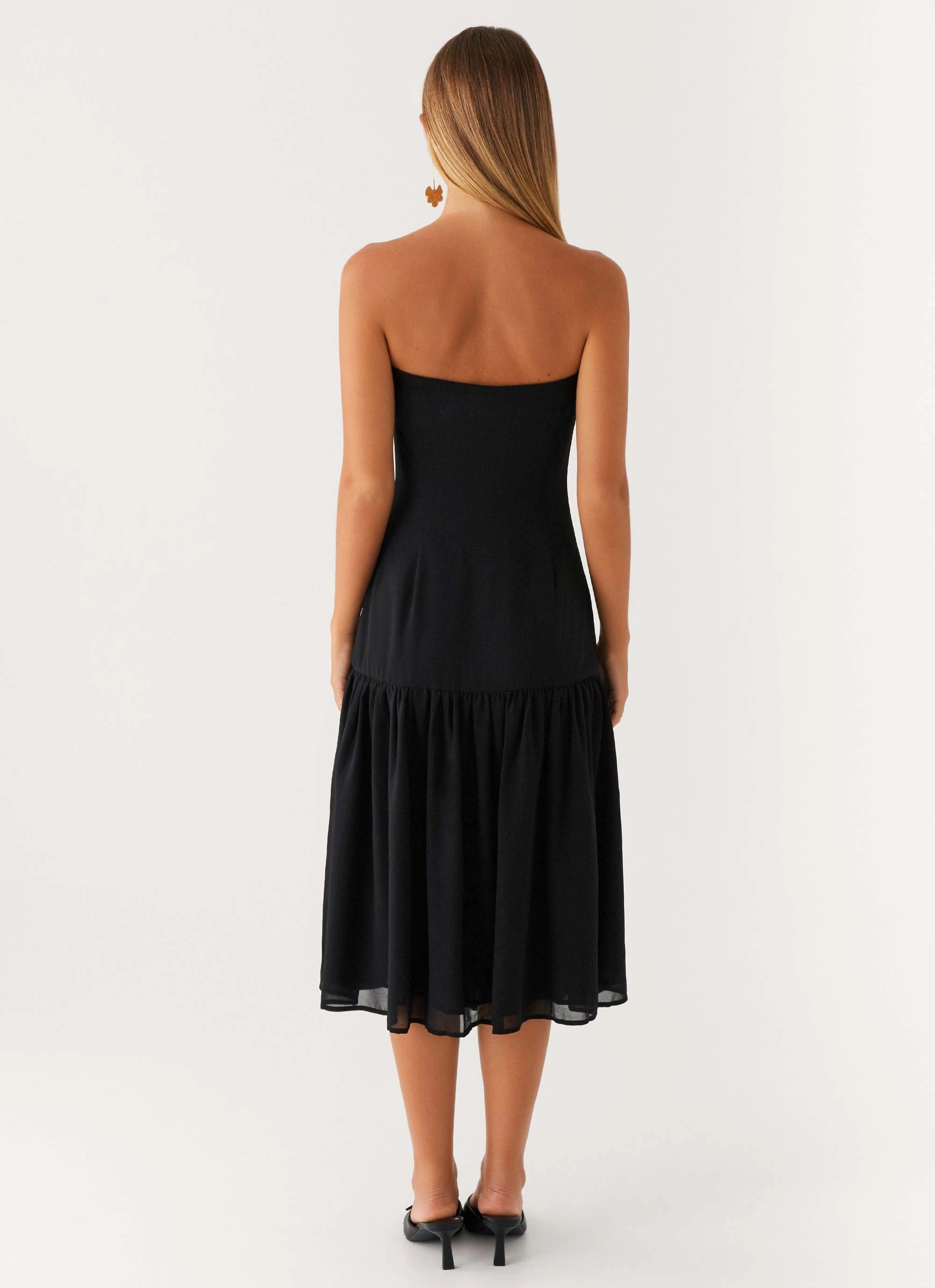 Imagination Strapless Midi Dress - Black Travel piece Chilly Weather Wear