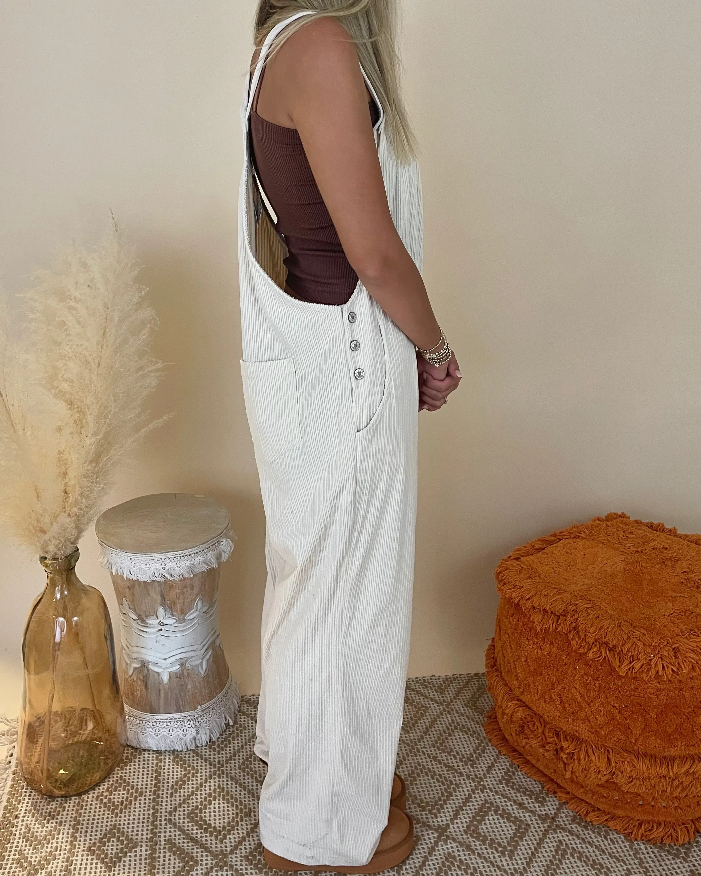In The Cards Oatmeal Corduroy Overall