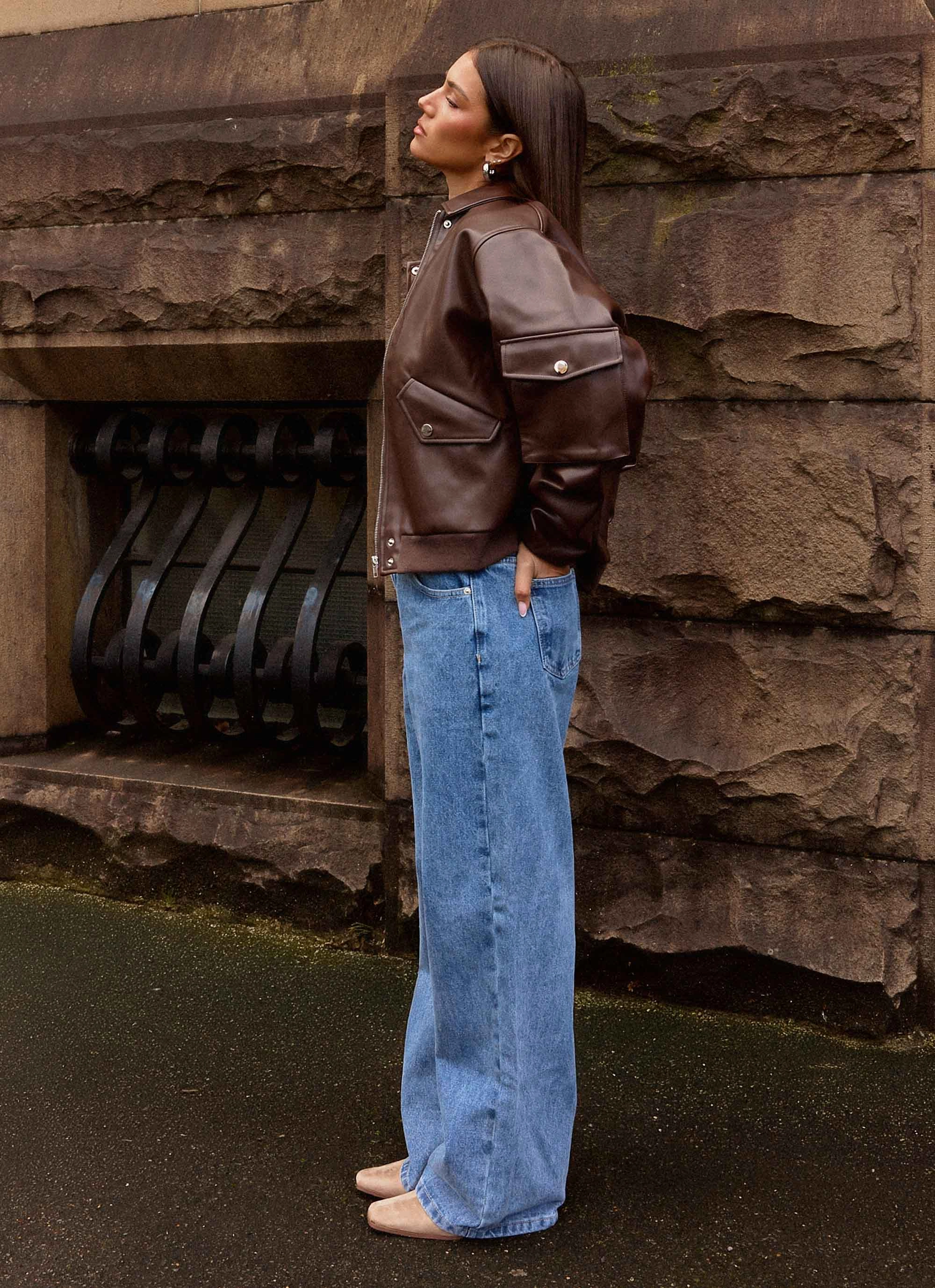 Indara Bomber Jacket - Chocolate Recycled Polyester Blend TapedZippers