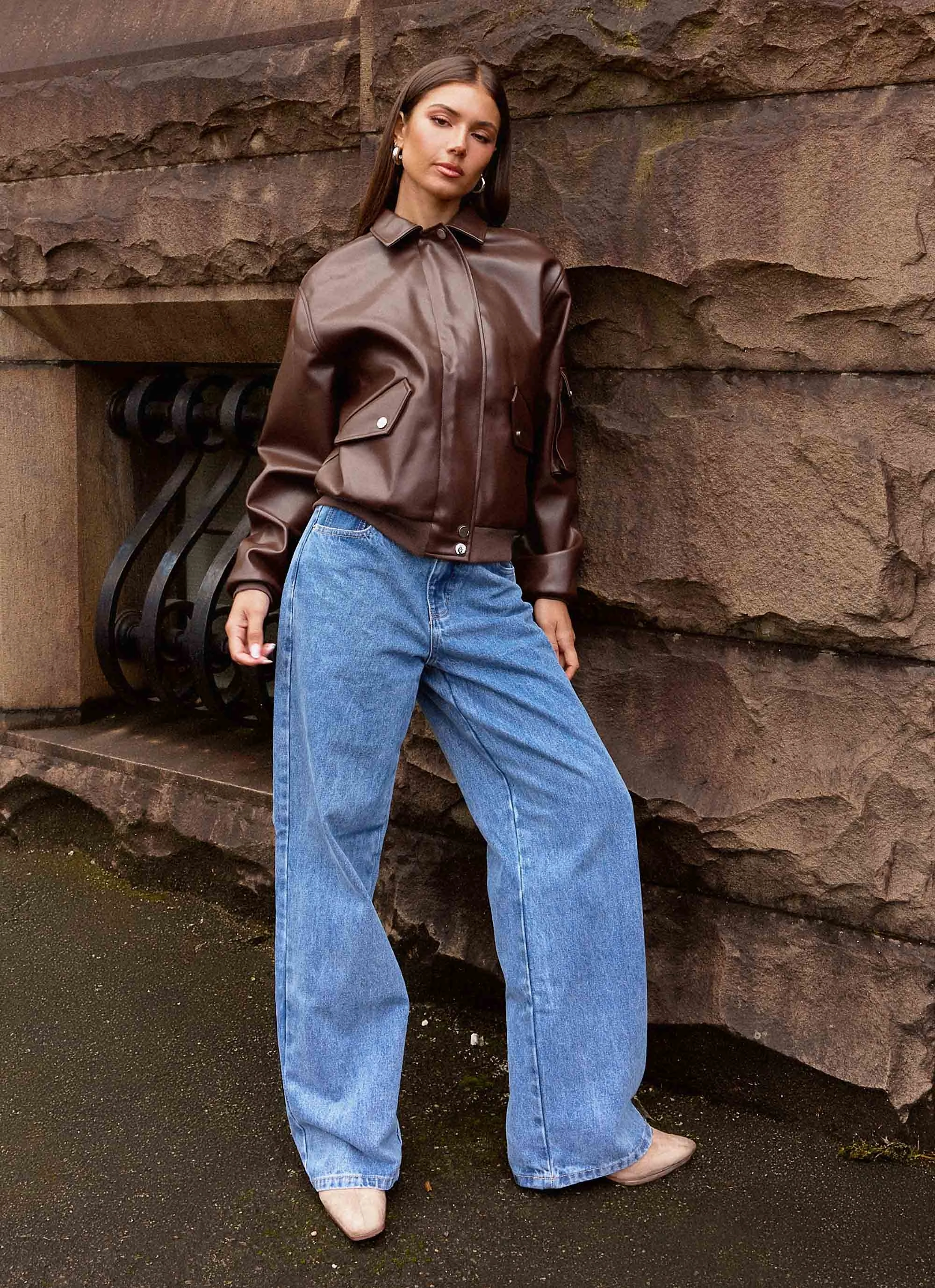 Indara Bomber Jacket - Chocolate RubberizedButtonClosures