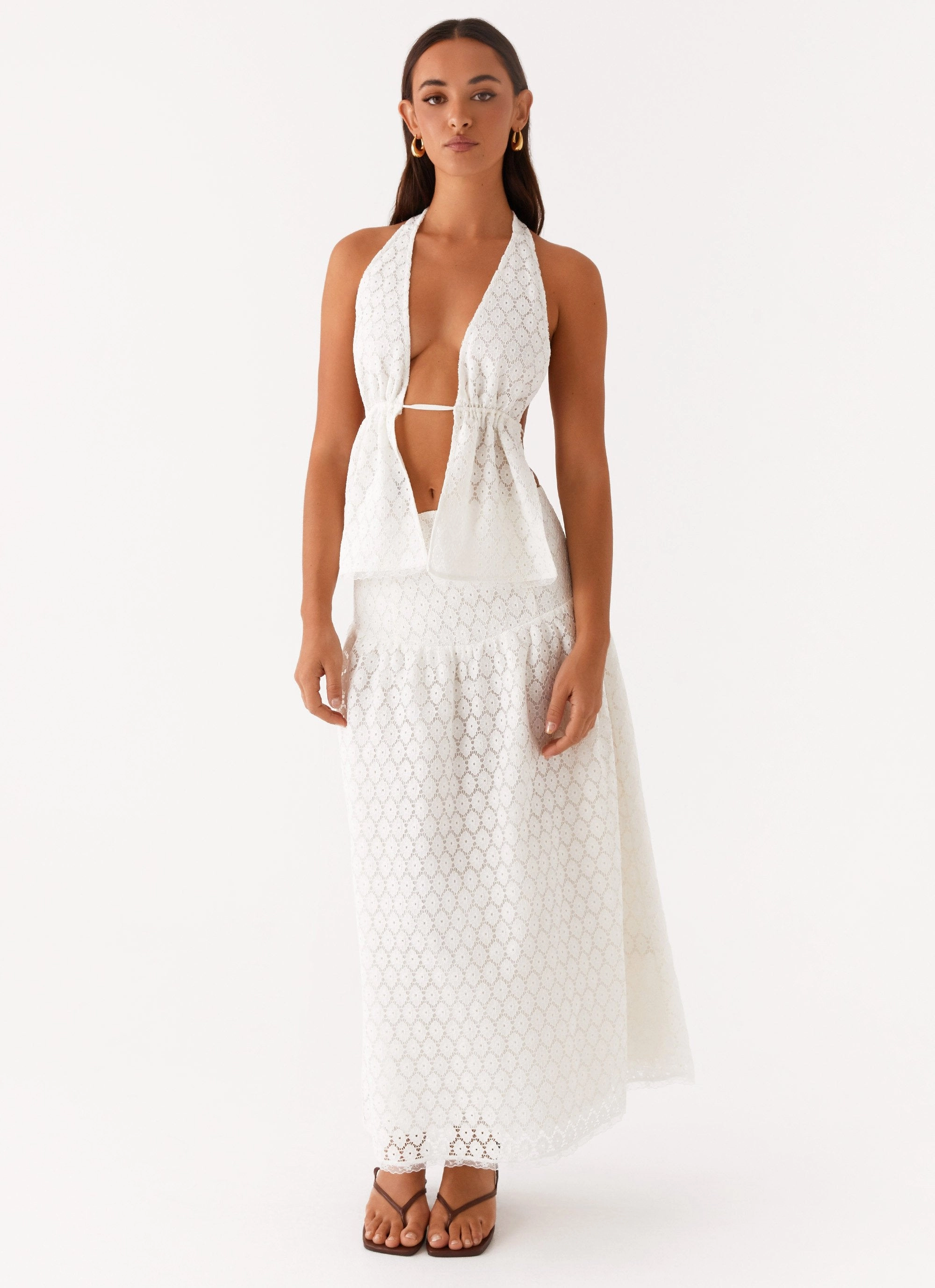 Indiana Corset Midi Skirt - White Dust Proof Fabric Functional Detail