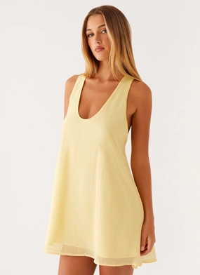 Industry Mini Dress - Pastel Yellow Off-Shoulder