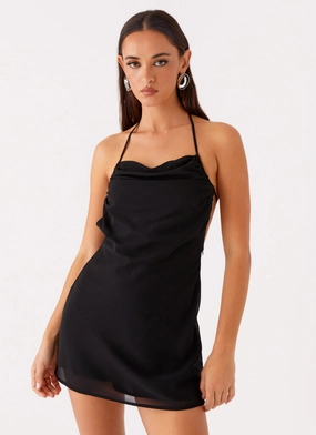 Social Charm Sweetheart-Neck Ines Chiffon Mini Dress - Black