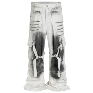 'Infamia' Flared White Denim Cargo Jeans