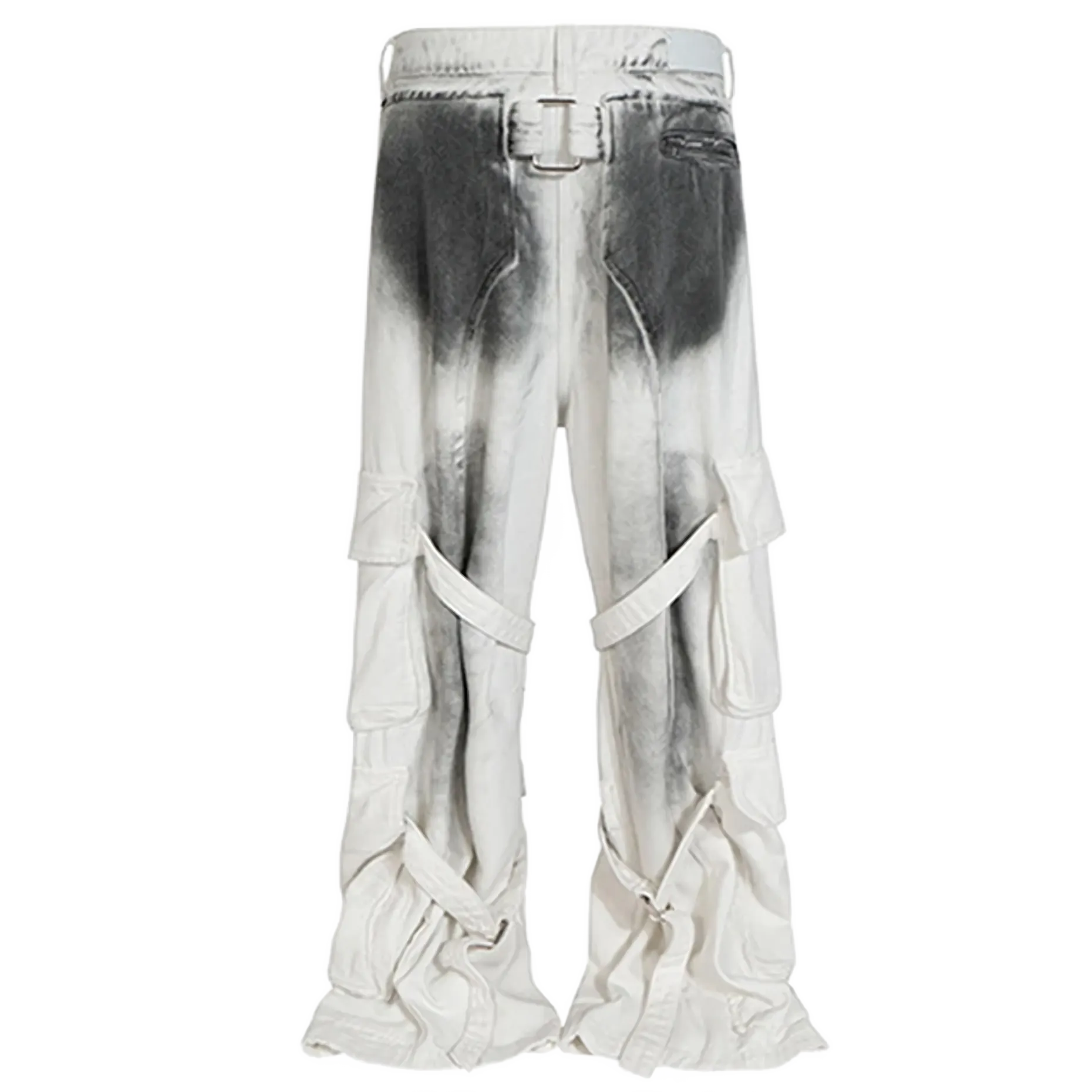 'Infamia' Flared White Denim Cargo Jeans