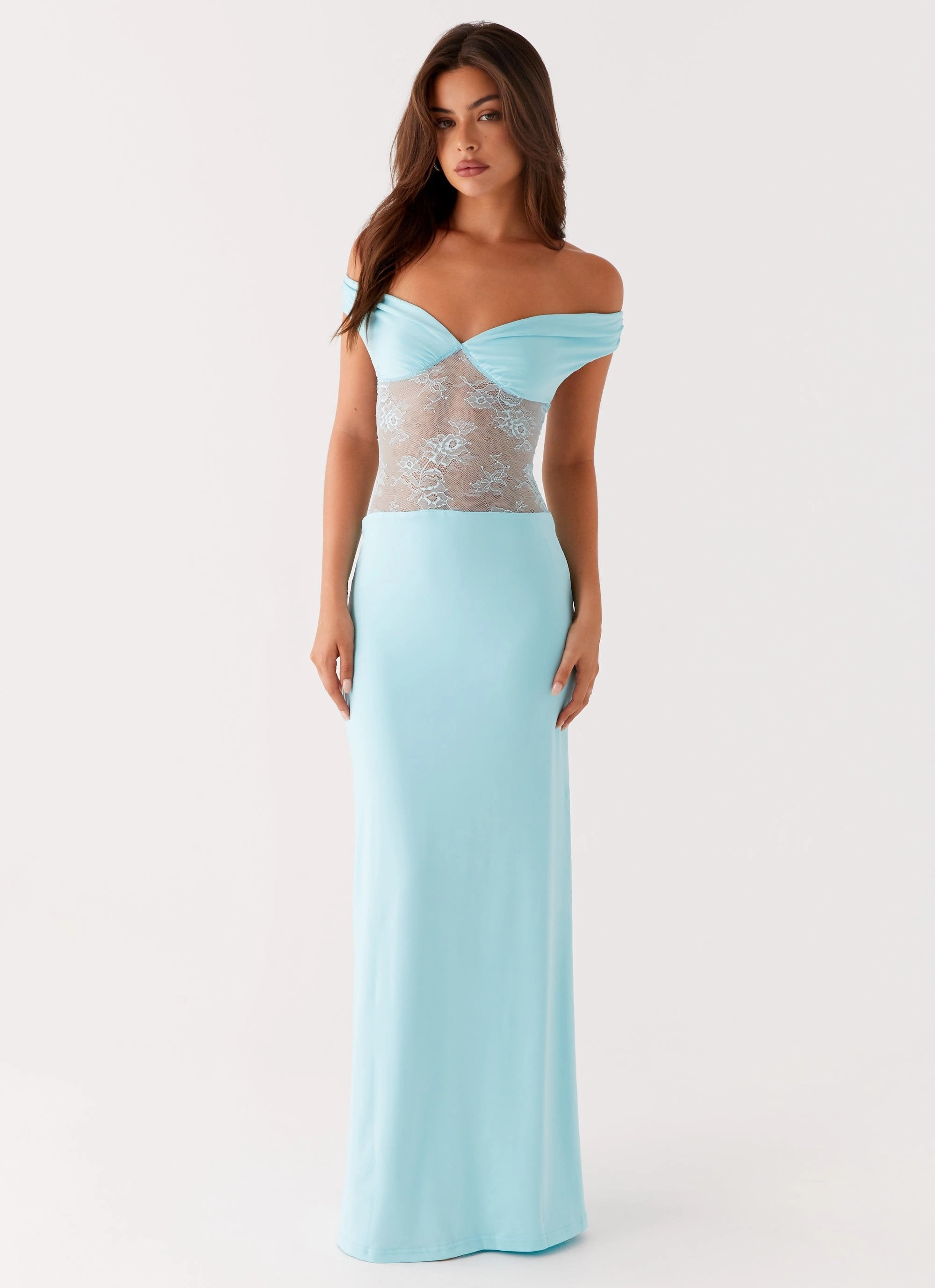 Infatuation Lace Maxi Dress - Turquoise Minimal Curve