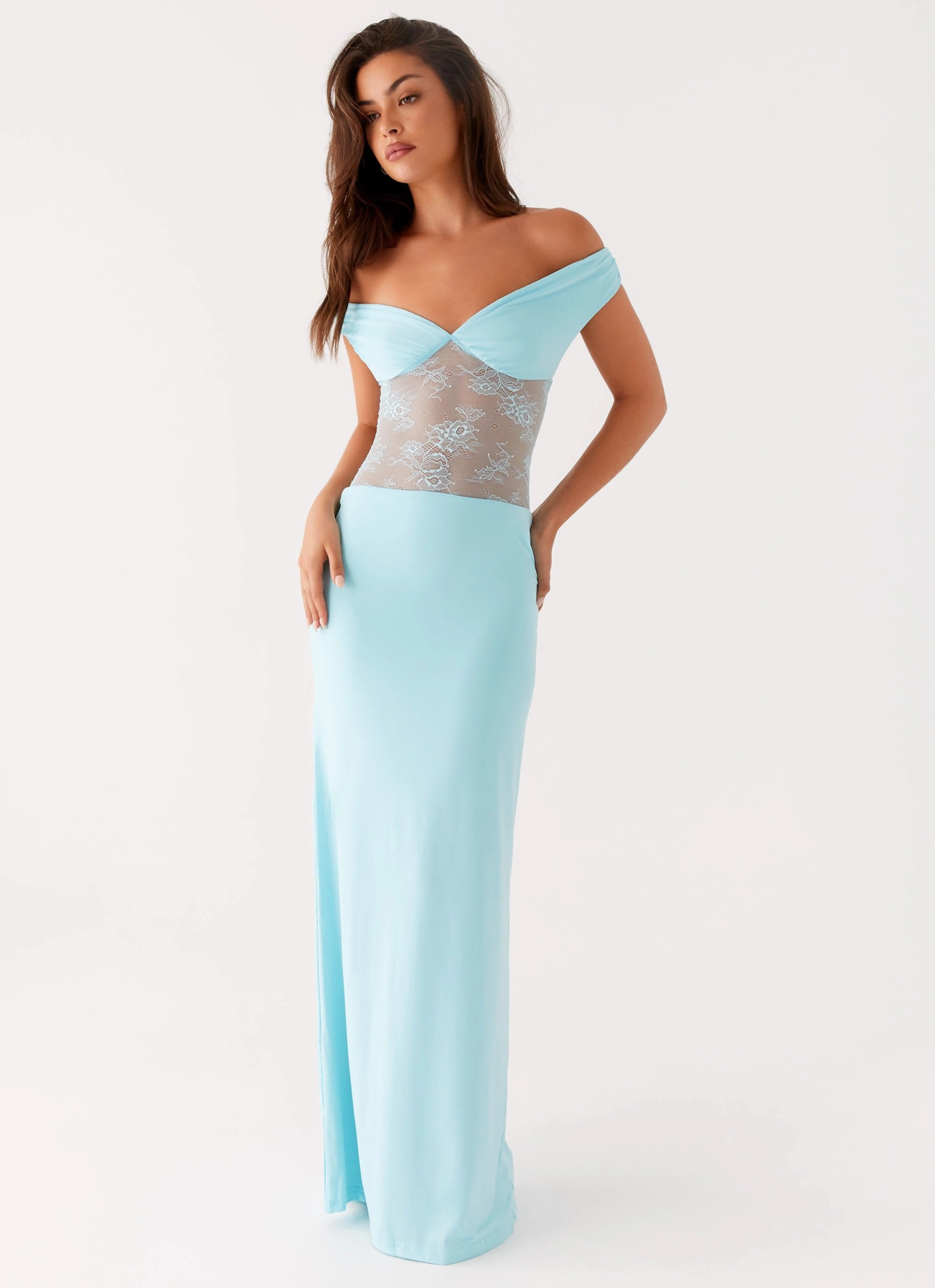 Infatuation Lace Maxi Dress - Turquoise Fitted Base