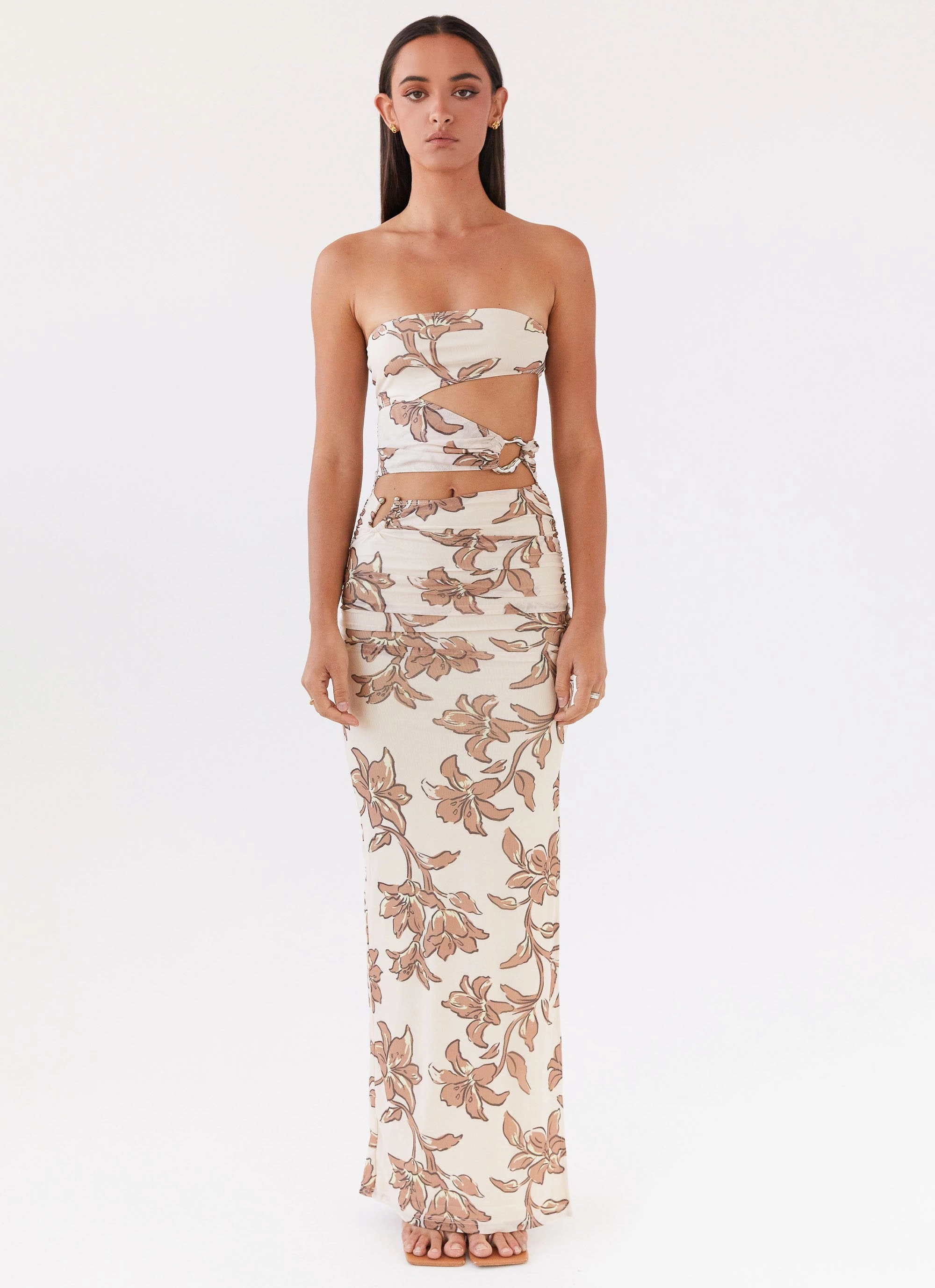 Into Pieces Mesh Maxi Dress - Hazel Bloom Cool Shape