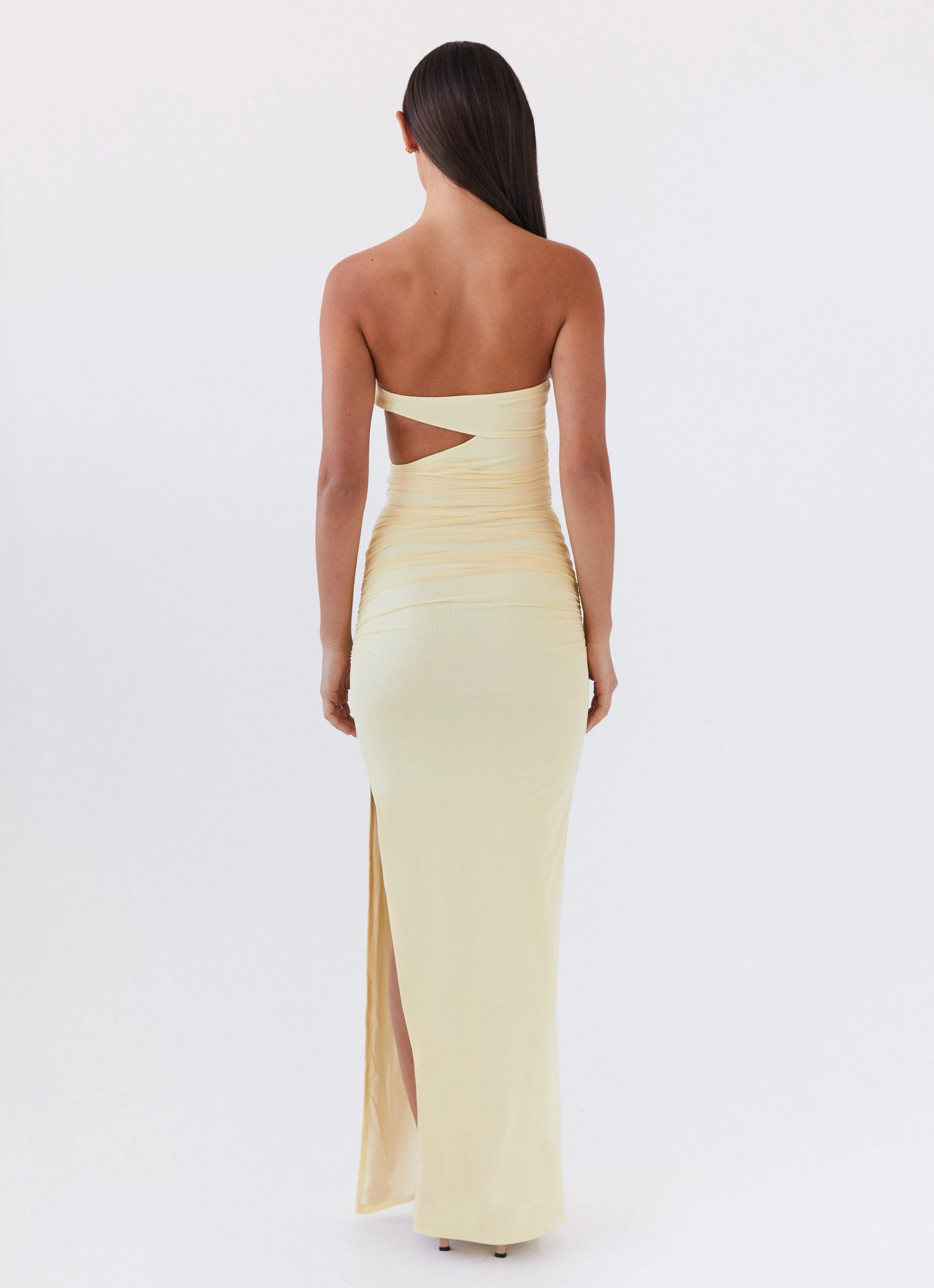 Seasonal Mood Muted Tones Into Pieces Mesh Maxi Dress - Lemon