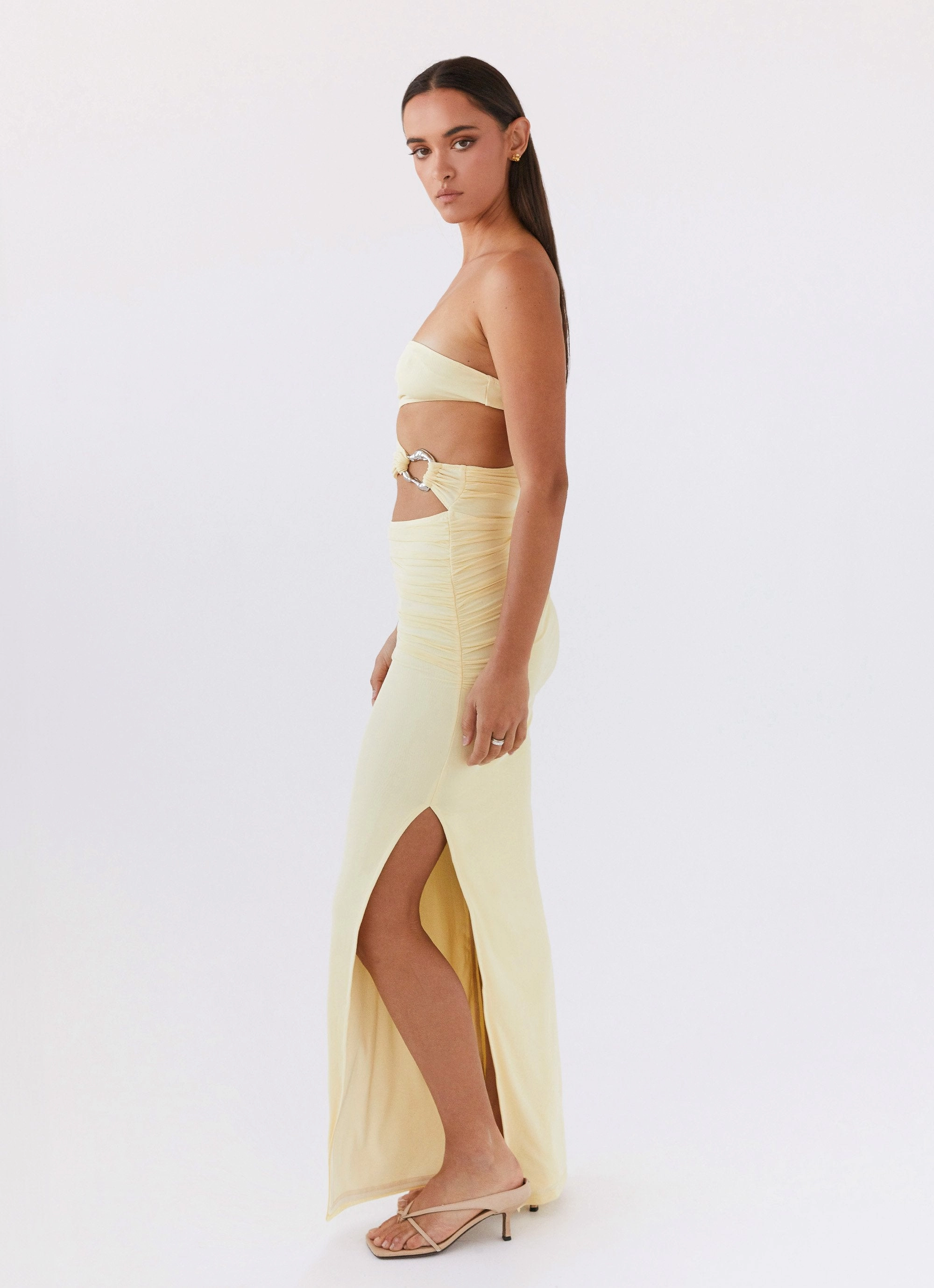 Ombre-Effect Flexible Mood Into Pieces Mesh Maxi Dress - Lemon