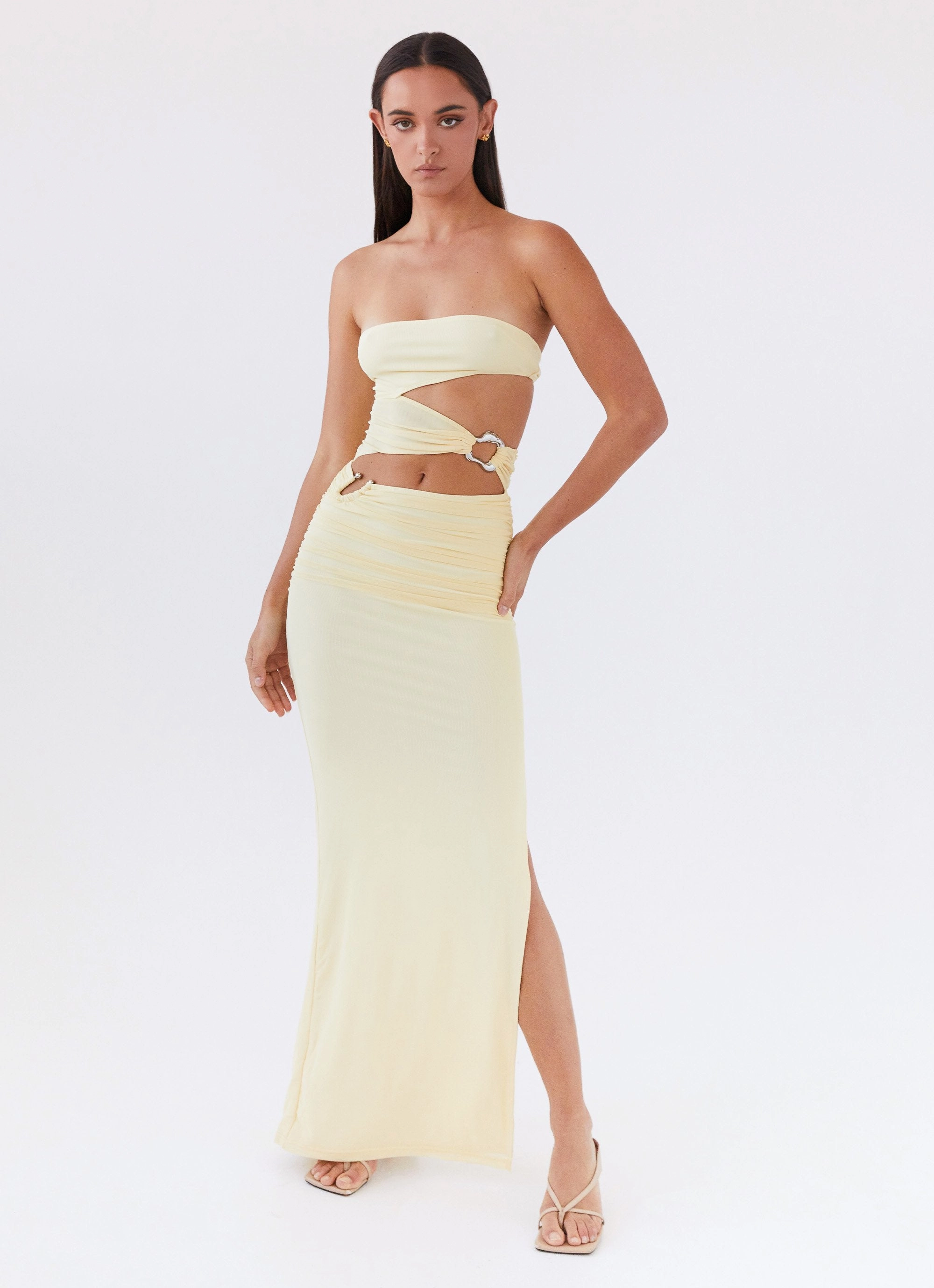 Lightweight Layer Into Pieces Mesh Maxi Dress - Lemon