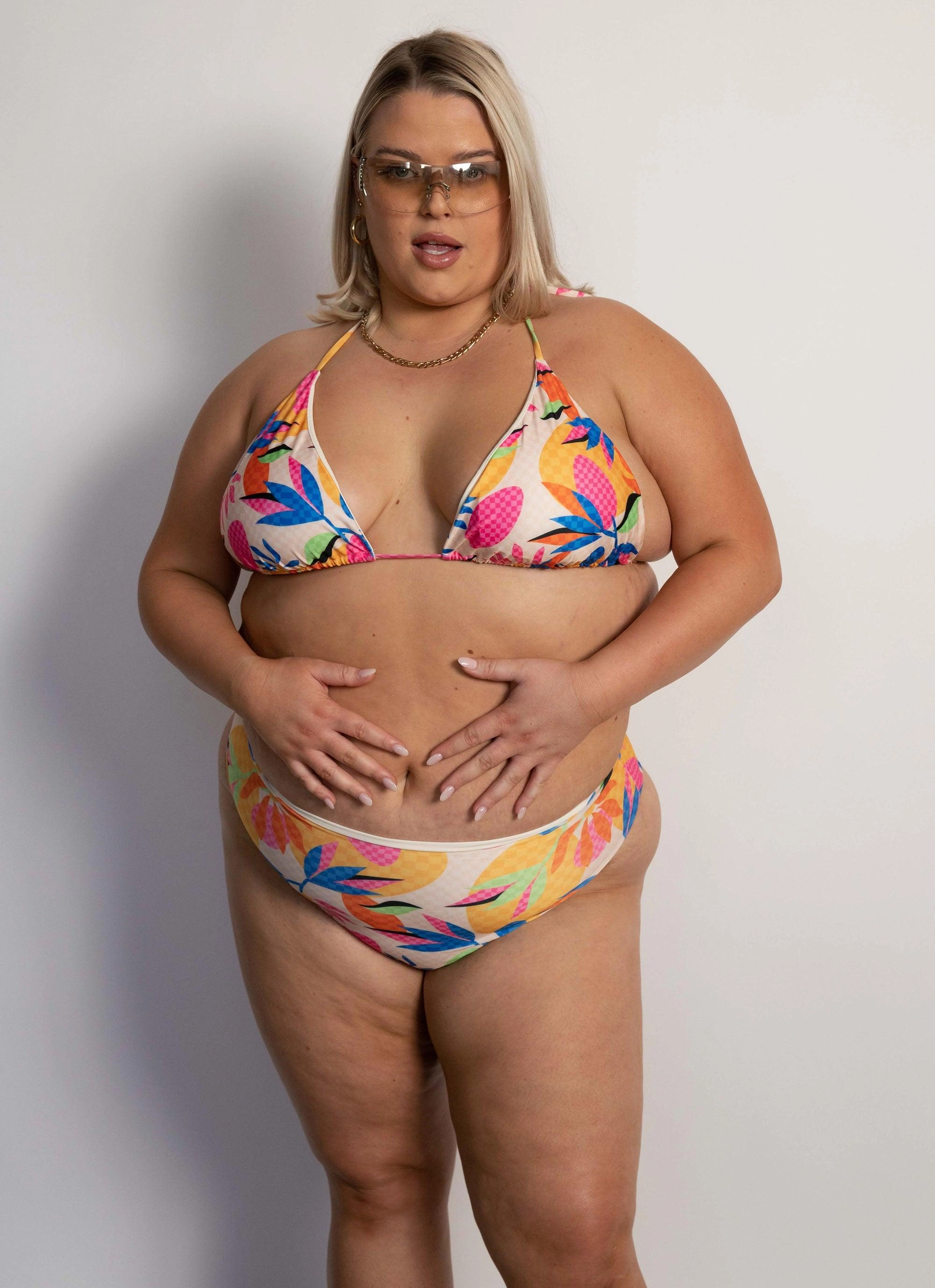 simple design Flatlock Seam Construction Into the Blue High Waisted Bottoms - Bright Leaves