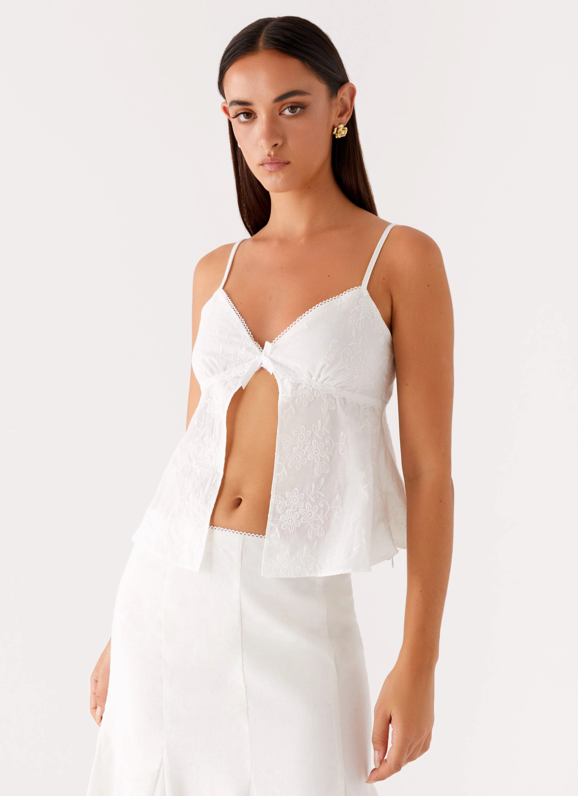 Irena Cami Top - White Reinforced Elbow Panels Adaptive Tension Bands
