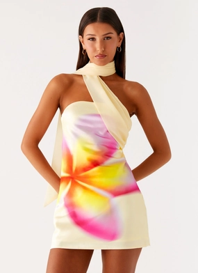 Gentle Drape Light Flow Isa Scarf Satin Mini Dress - Frangipani Yellow