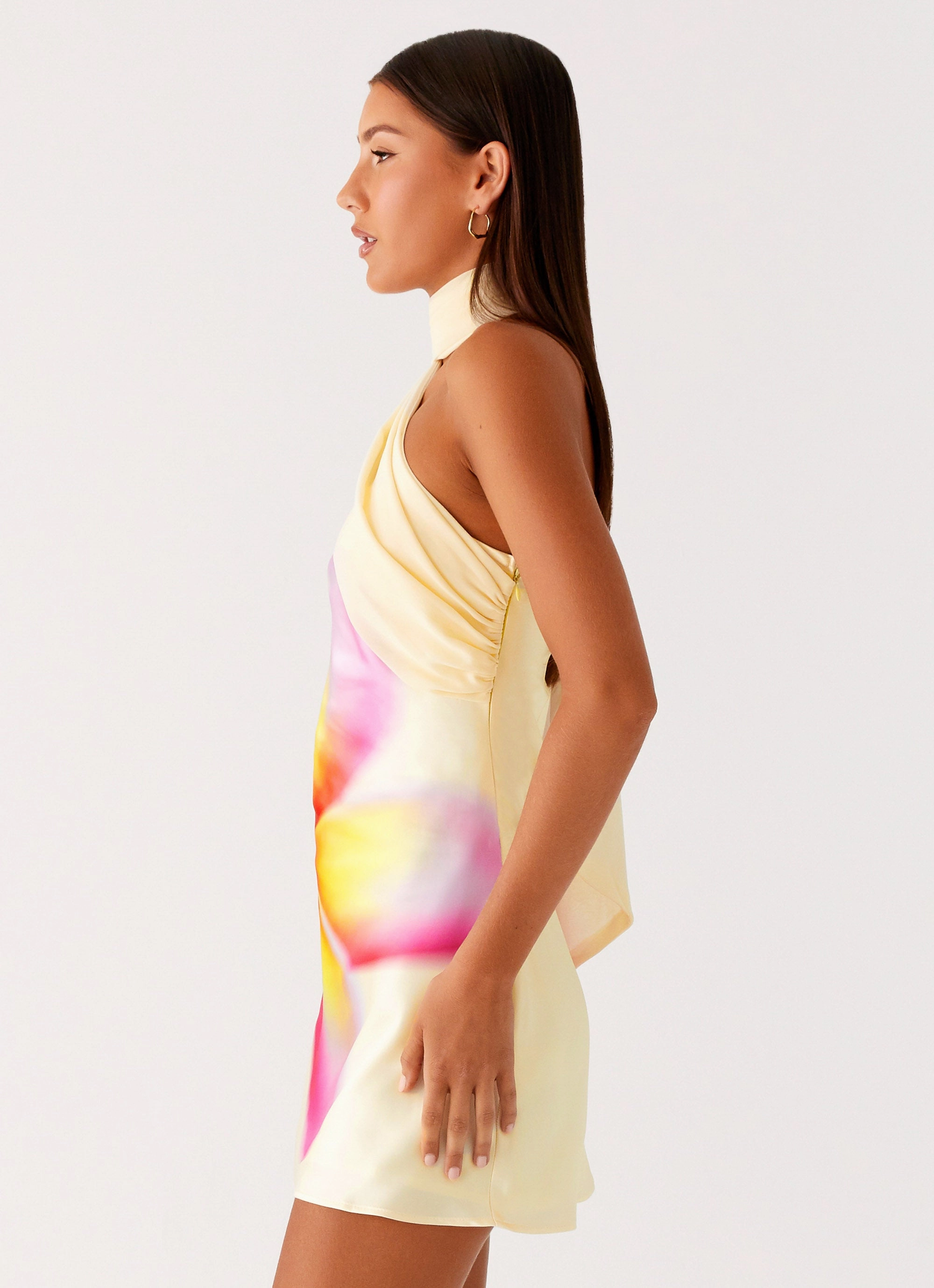 Smart Layer Wear Polished Form Isa Scarf Satin Mini Dress - Frangipani Yellow