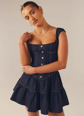 Night Style Isabella Denim Bustier Dress - Indigo