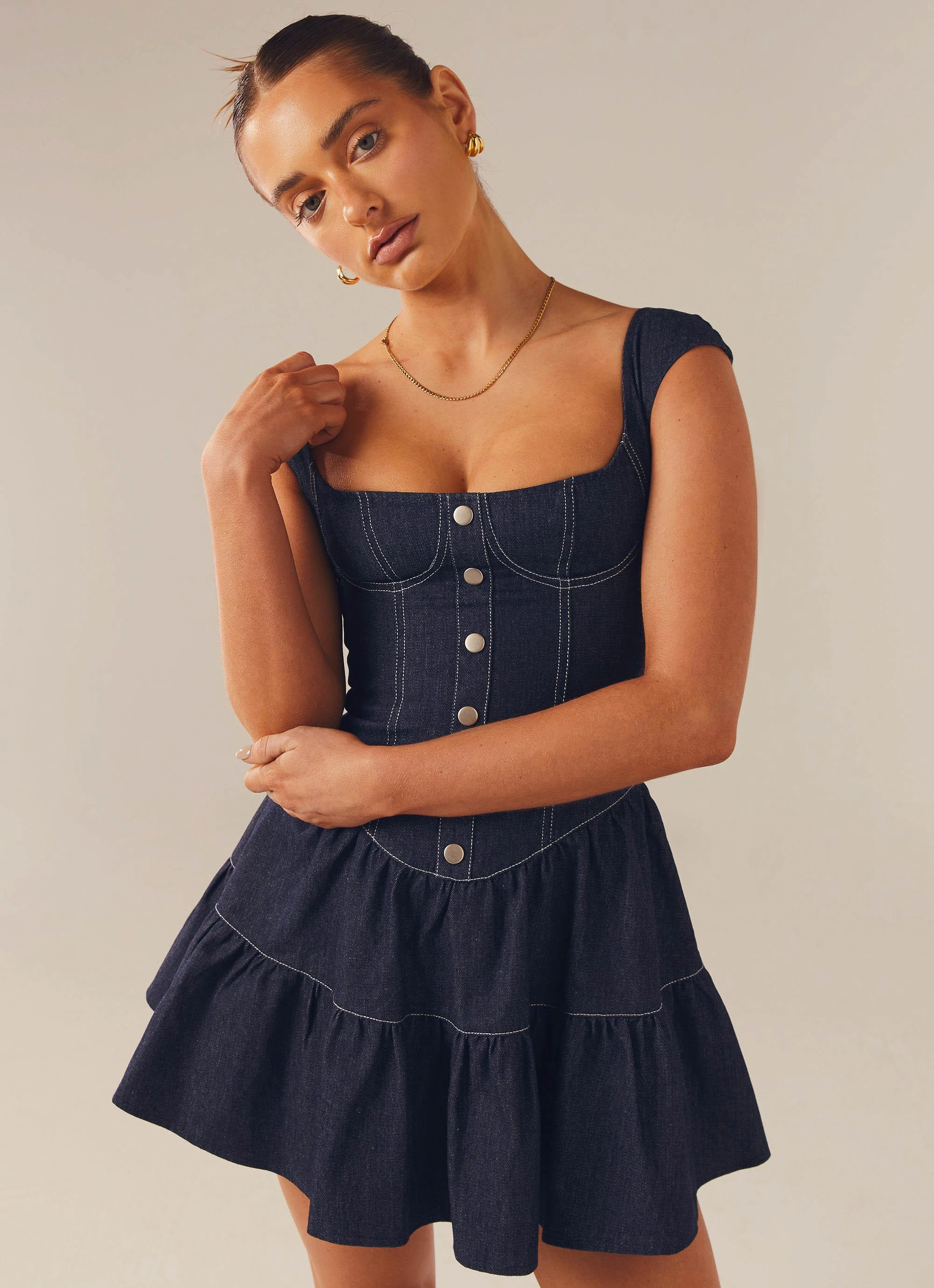 Night Style Isabella Denim Bustier Dress - Indigo