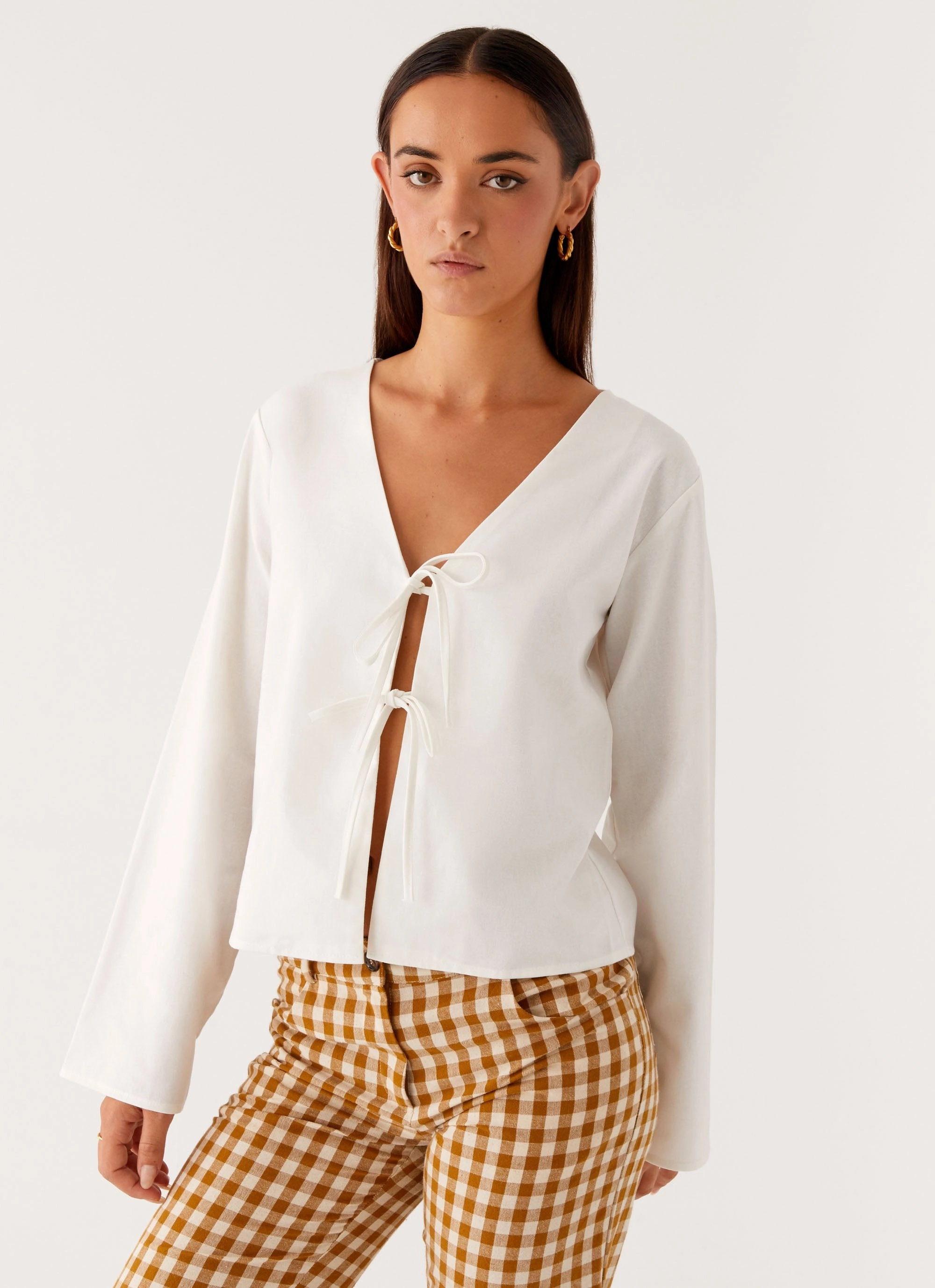 MeshVentilation Isabelle Tie Front Top - White