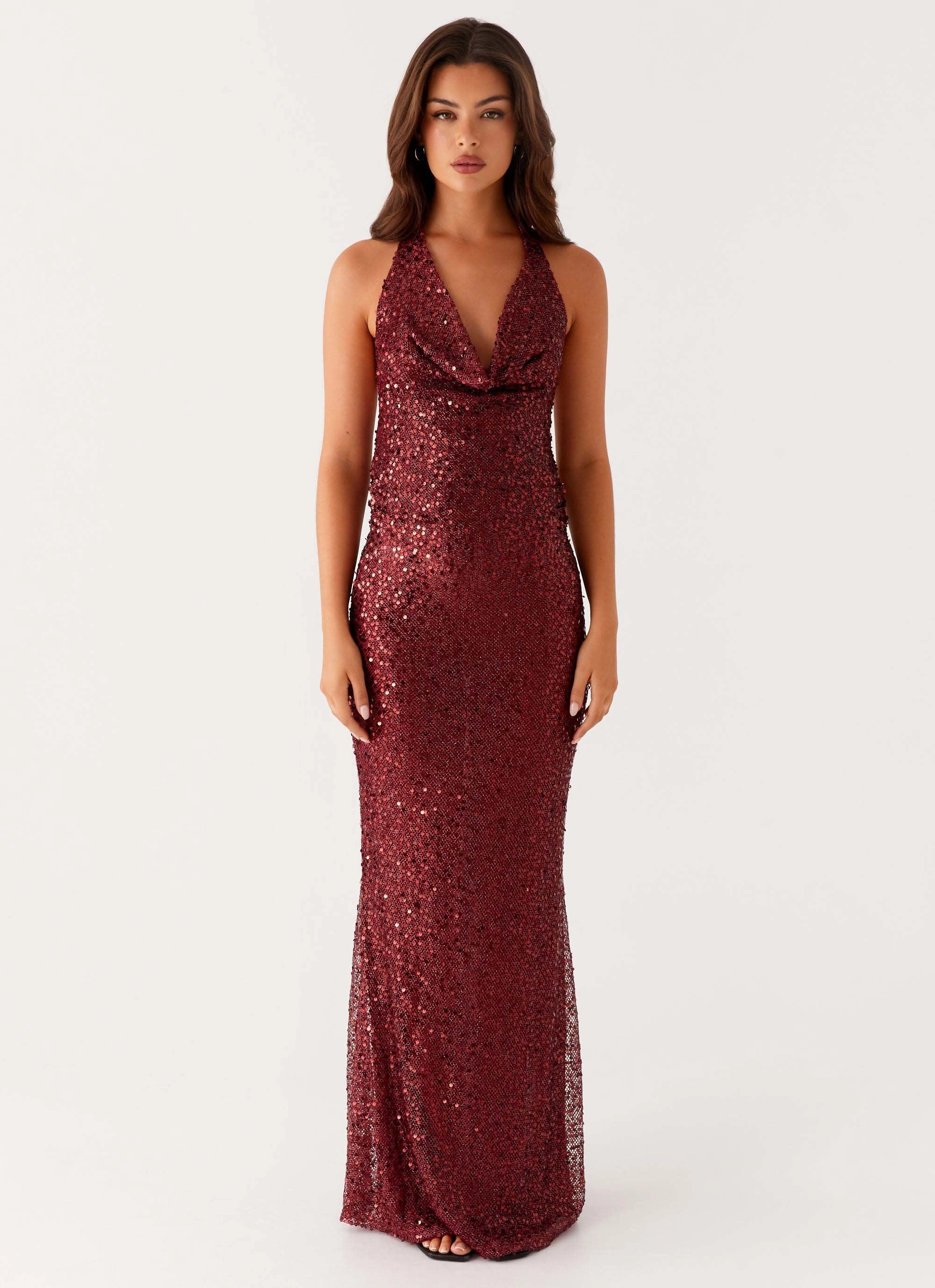 Treasured Sequin Maxi Dress - Fuchsia Sheer Look