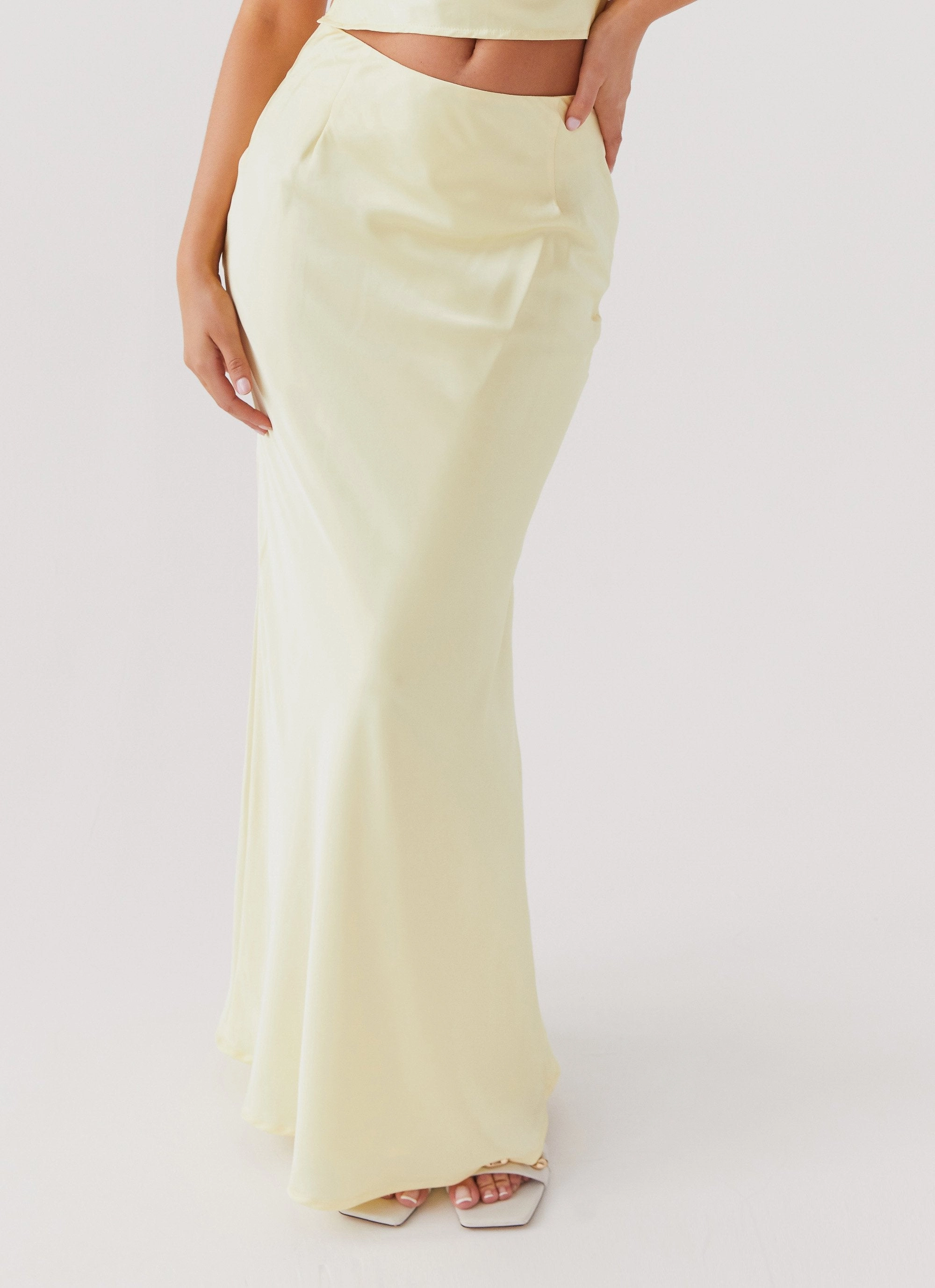 NonRestrictive Movement Design Multi Layer Design Ivanna Satin Maxi Skirt - Lemon