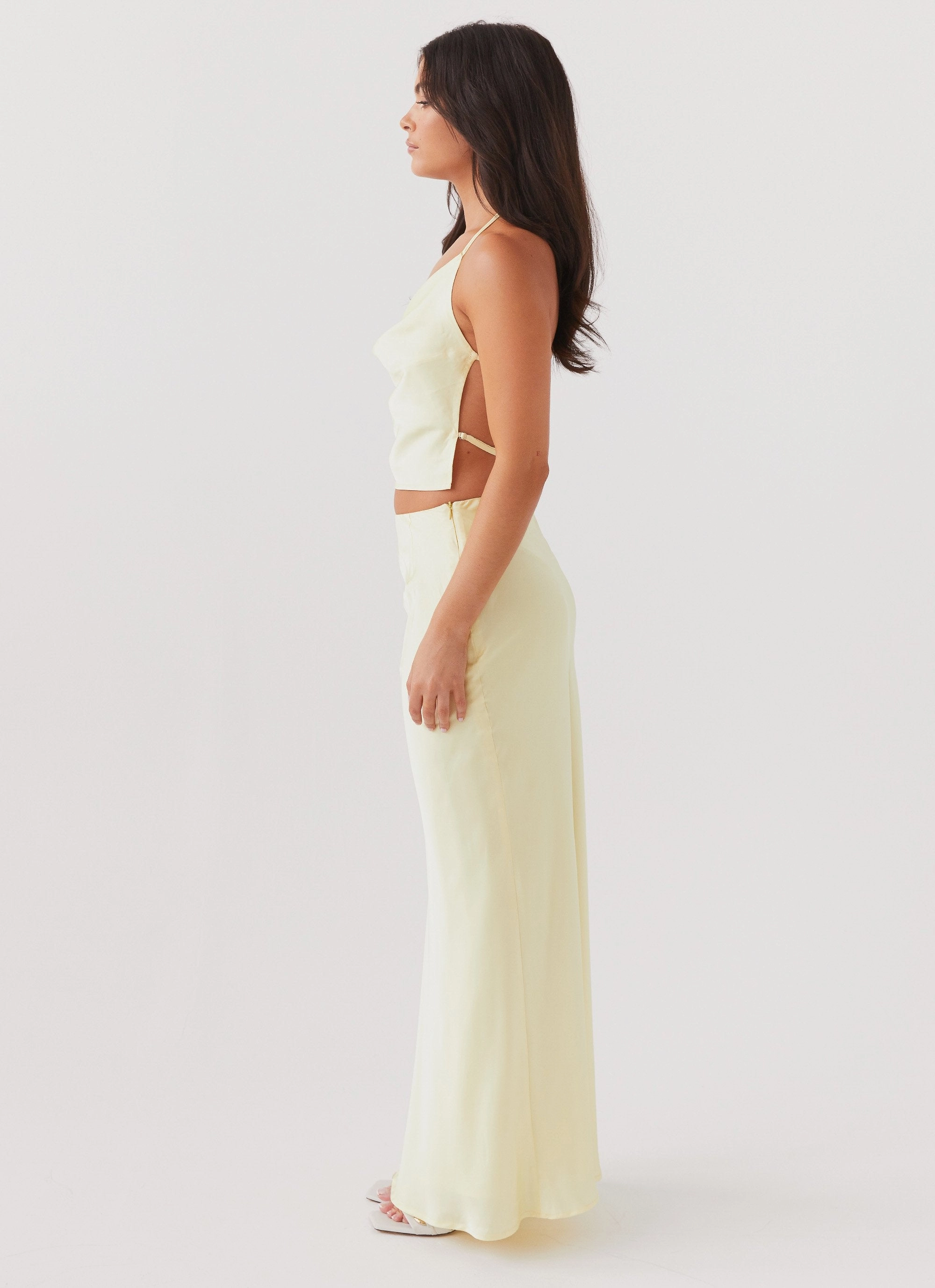 Ivanna Satin Maxi Skirt - Lemon Ergonomic Silhouette