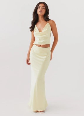 Ivanna Satin Maxi Skirt - Lemon Non Restrictive Armholes Fade Resistant Dye Method