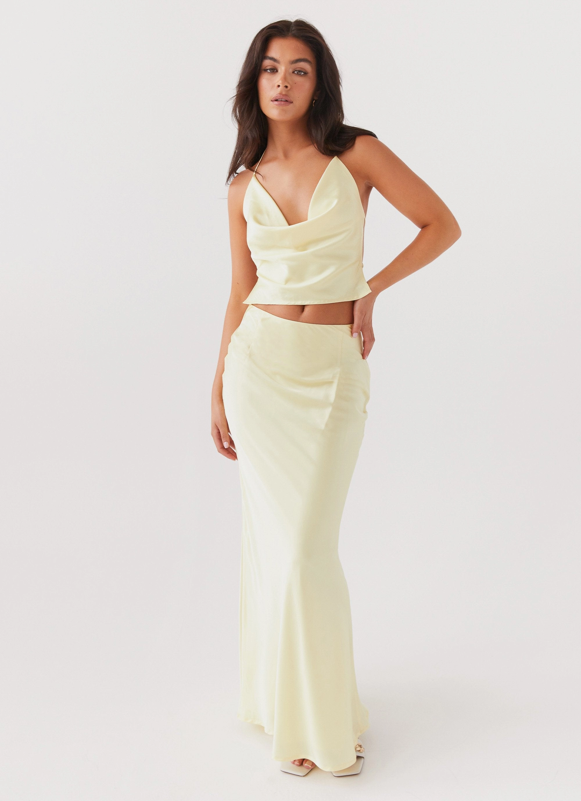 ZipperClosure Ivanna Satin Maxi Skirt - Lemon
