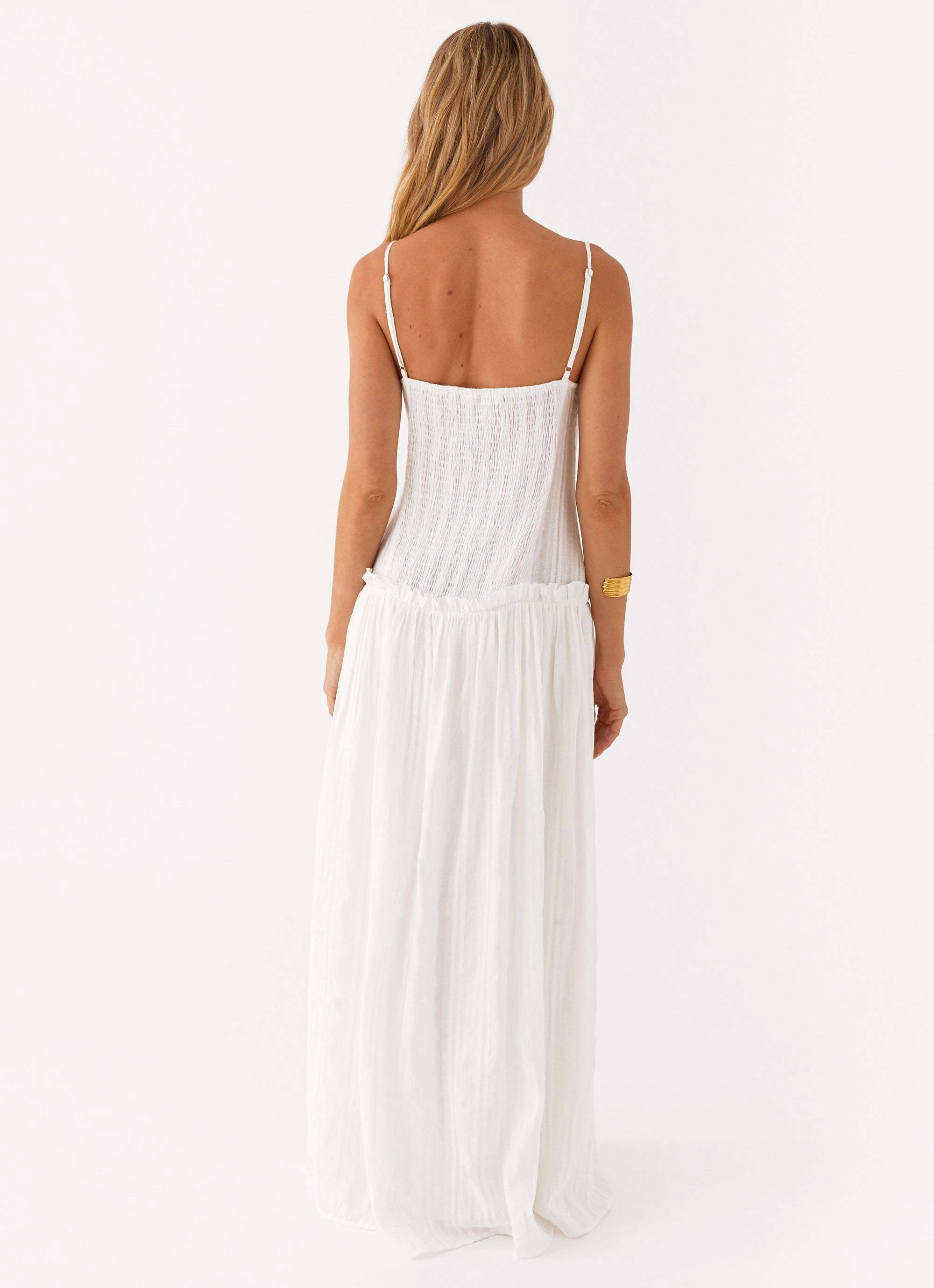 Jacinda Drop Waist Maxi Dress - Ivory FadeResistantColor Slim Silhouette