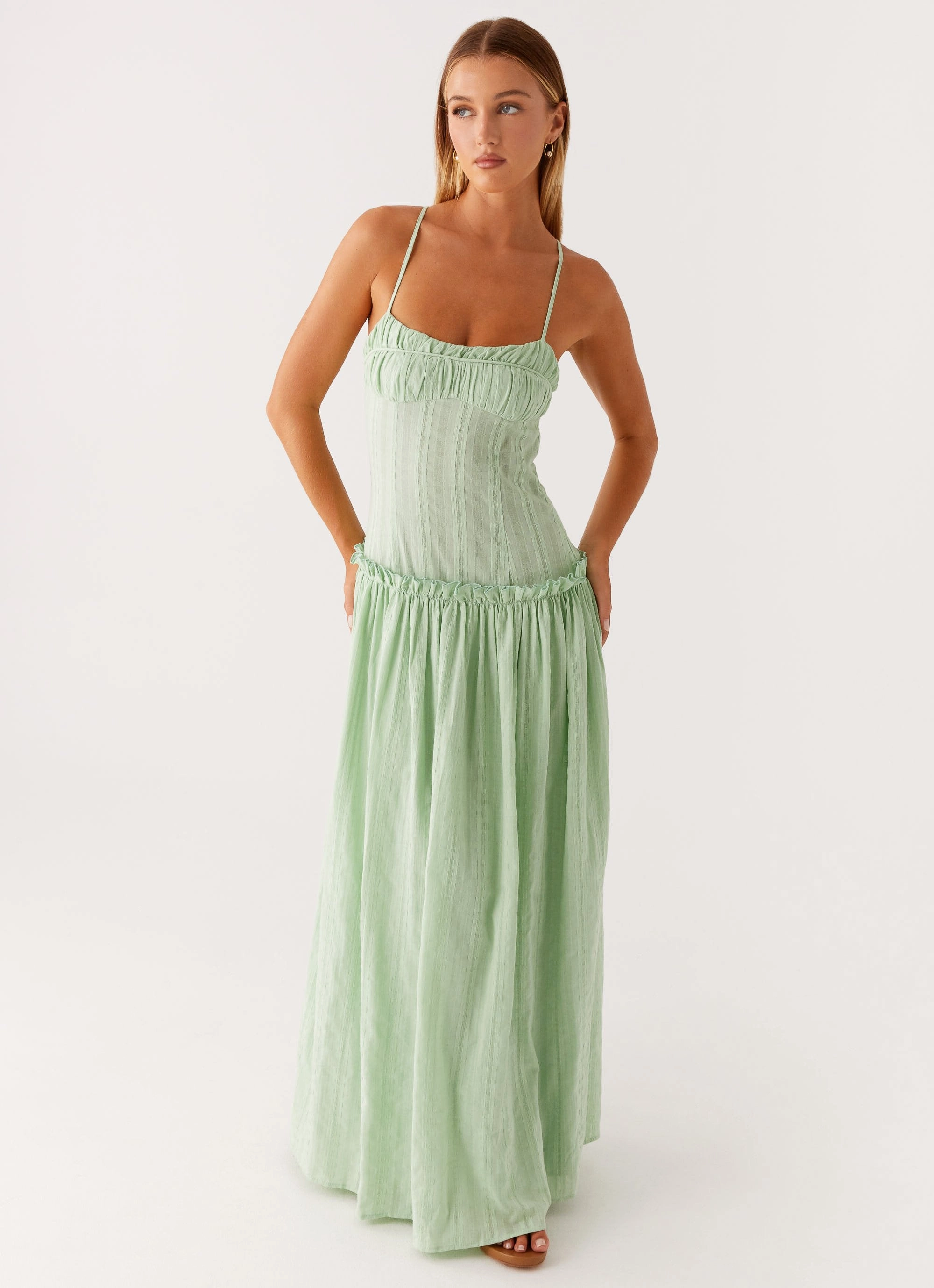 Maximalist-Trend Jacinda Drop Waist Maxi Dress - Sage