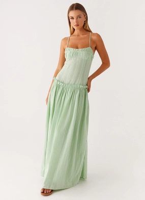 Jacinda Drop Waist Maxi Dress - Sage MultiPurposePockets Flare Swing