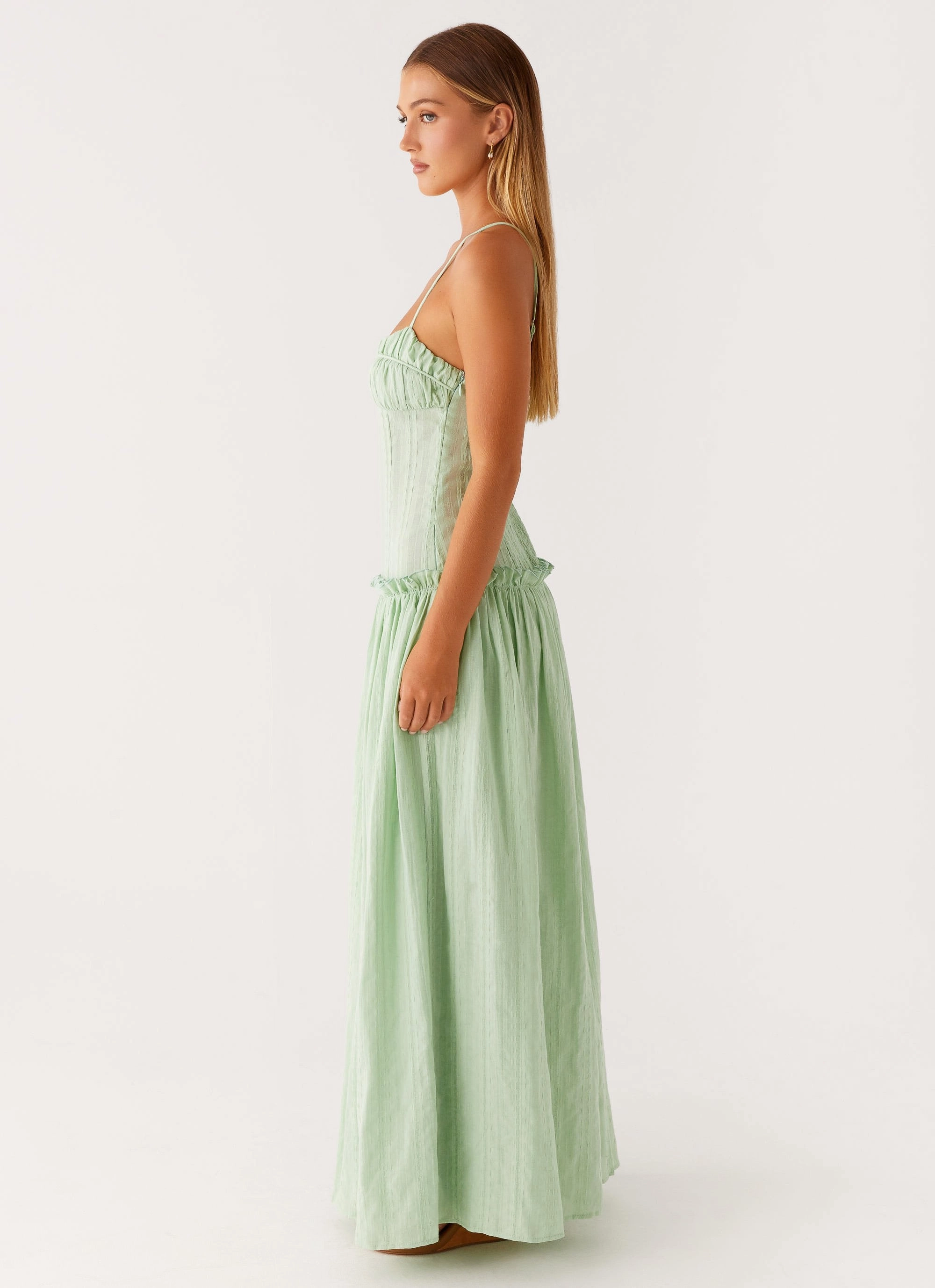 Effortless Vibe Sheer Overlay Jacinda Drop Waist Maxi Dress - Sage