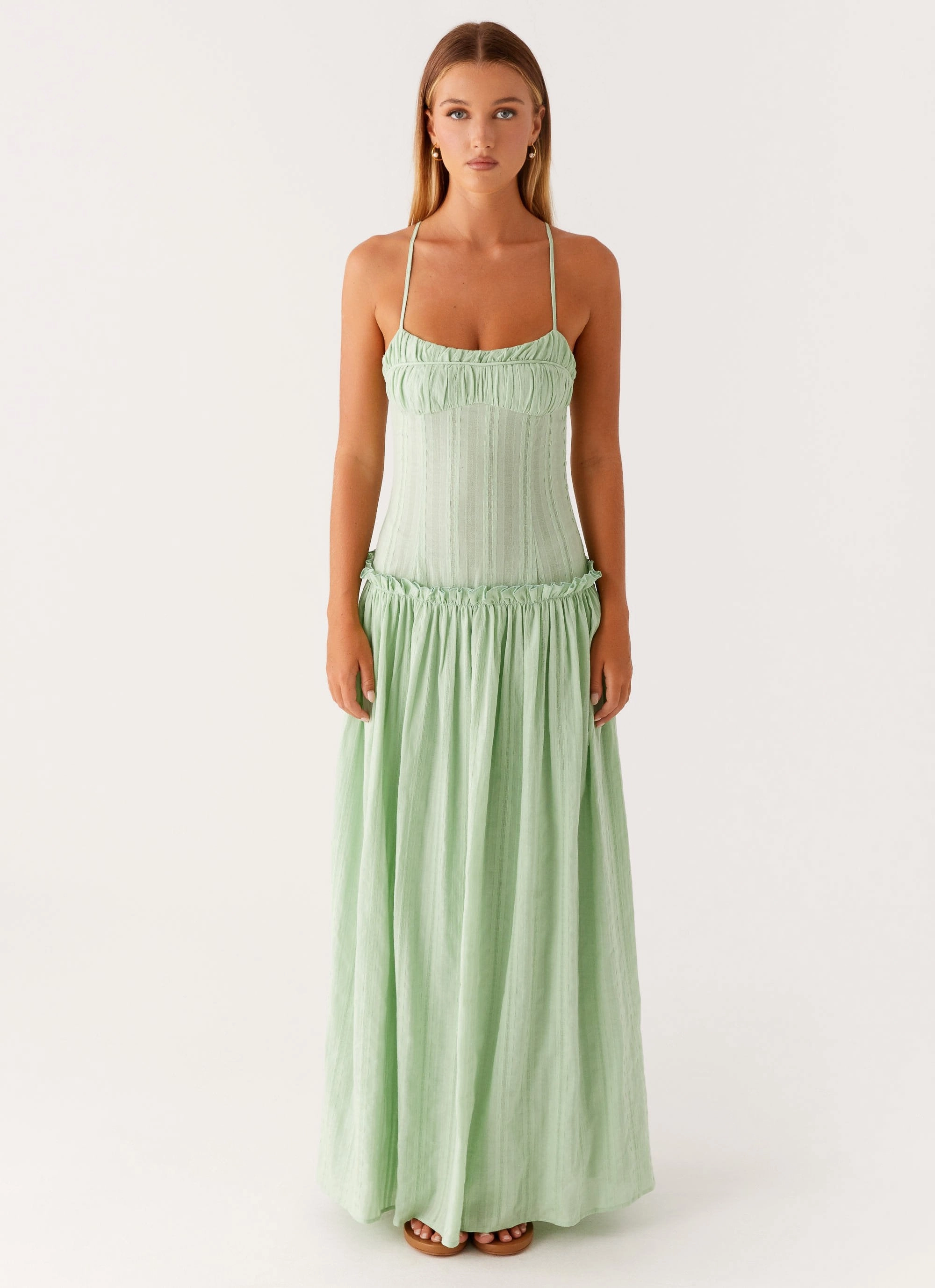 Chic Ensemble Simplistic Mood Jacinda Drop Waist Maxi Dress - Sage