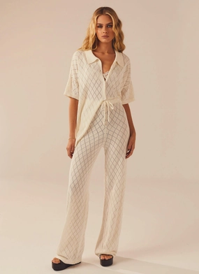 DetachableLining Compact packaging Jaded Knit Pants - White Sand