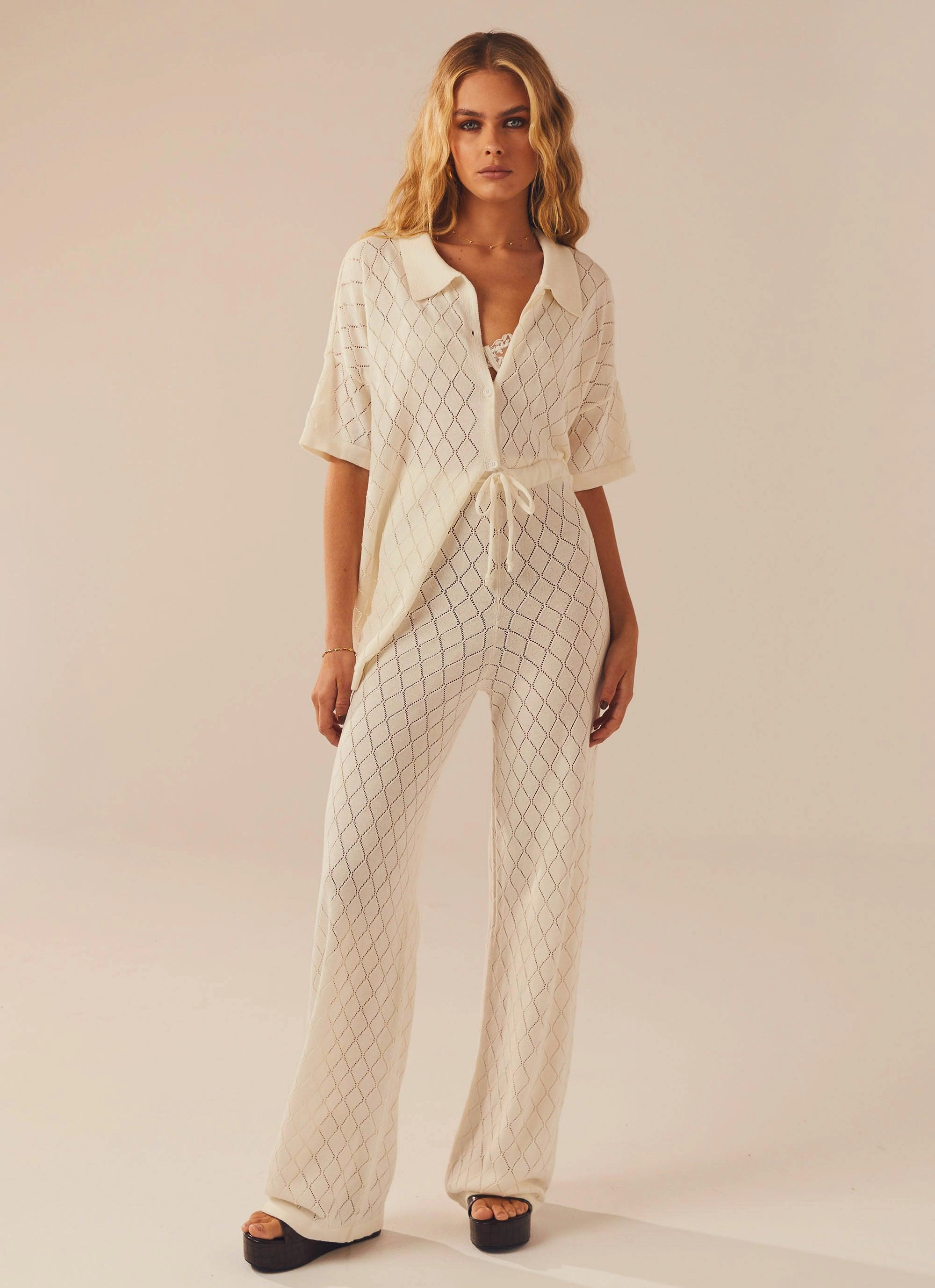 Body Movement High-waisted fit Jaded Knit Pants - White Sand