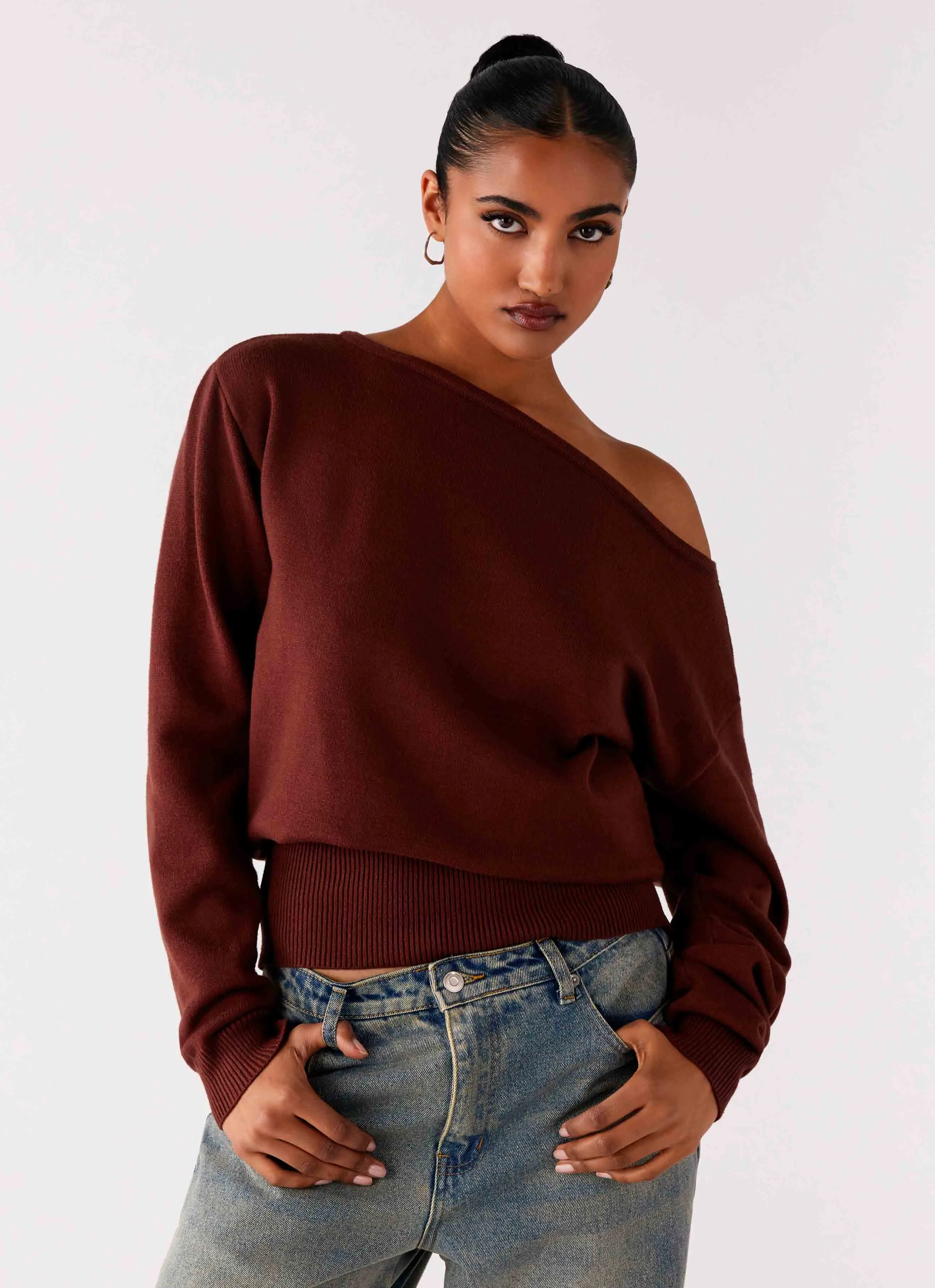 Jaelin Asymmetric Top - Chocolate Office Look Compression Fit Technology