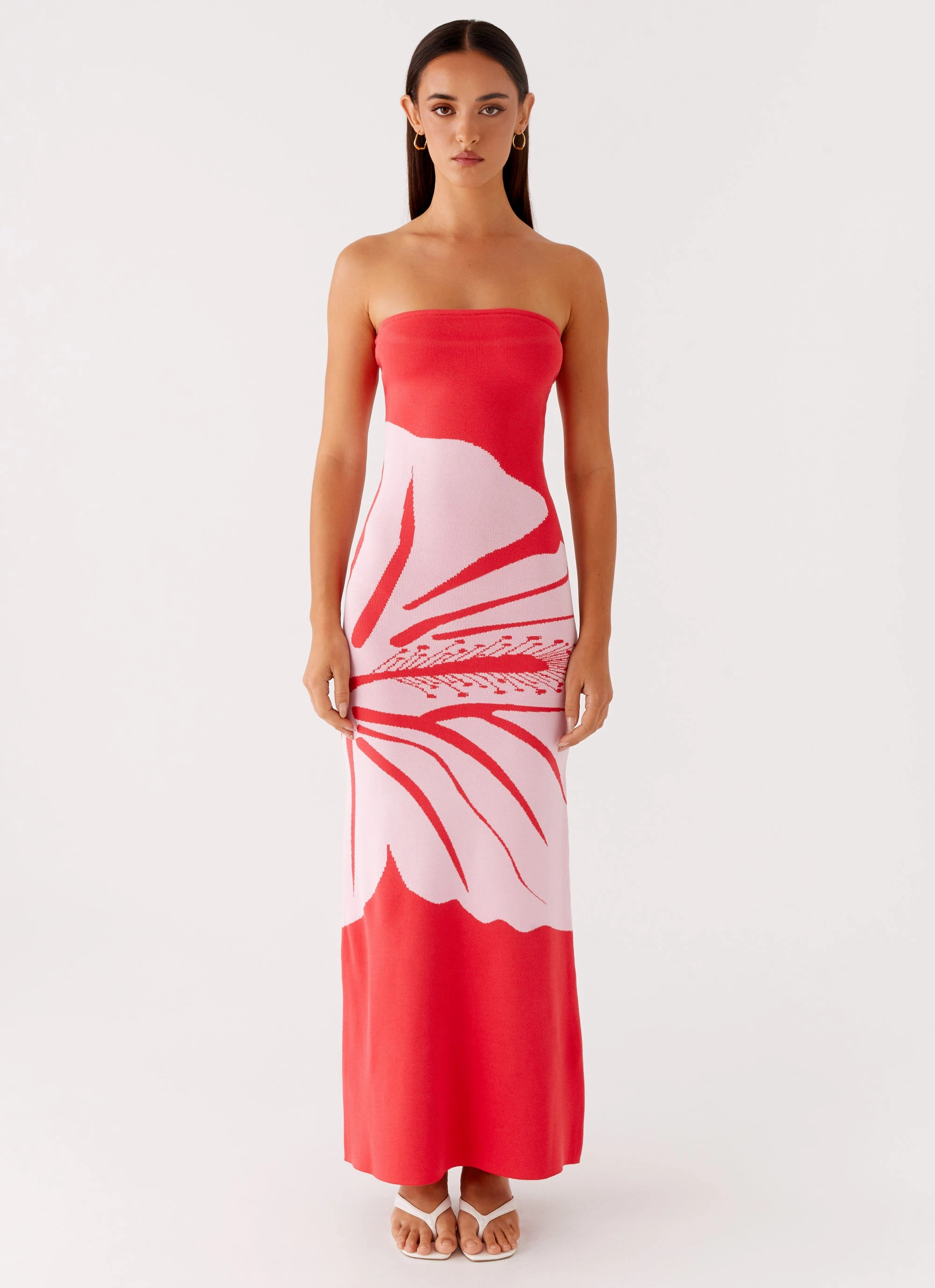 Light material Crisp Detail Jala Strapless Knit Maxi Dress - Red Floral